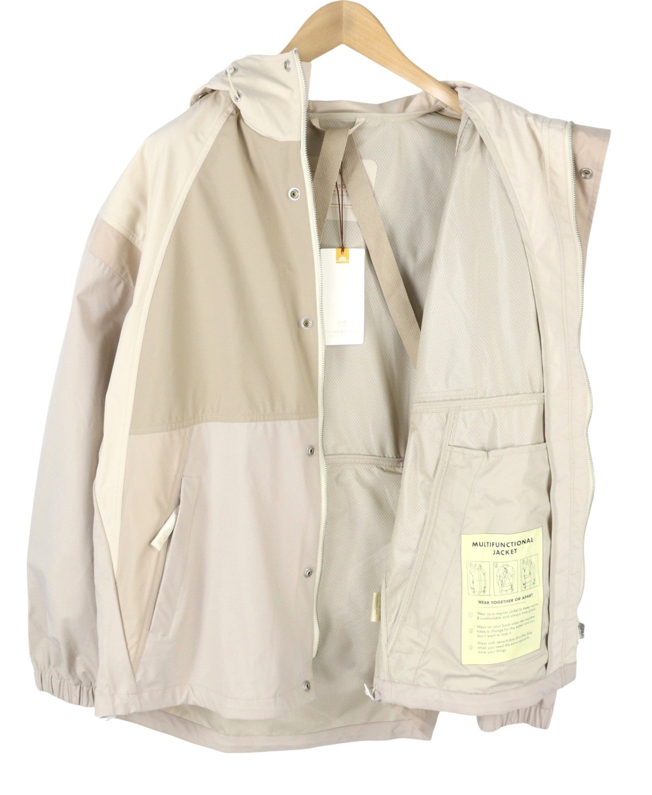 SCOTCH & SODA Men Jacket L Beige Multifunctional Hooded Full Zip Lightweight