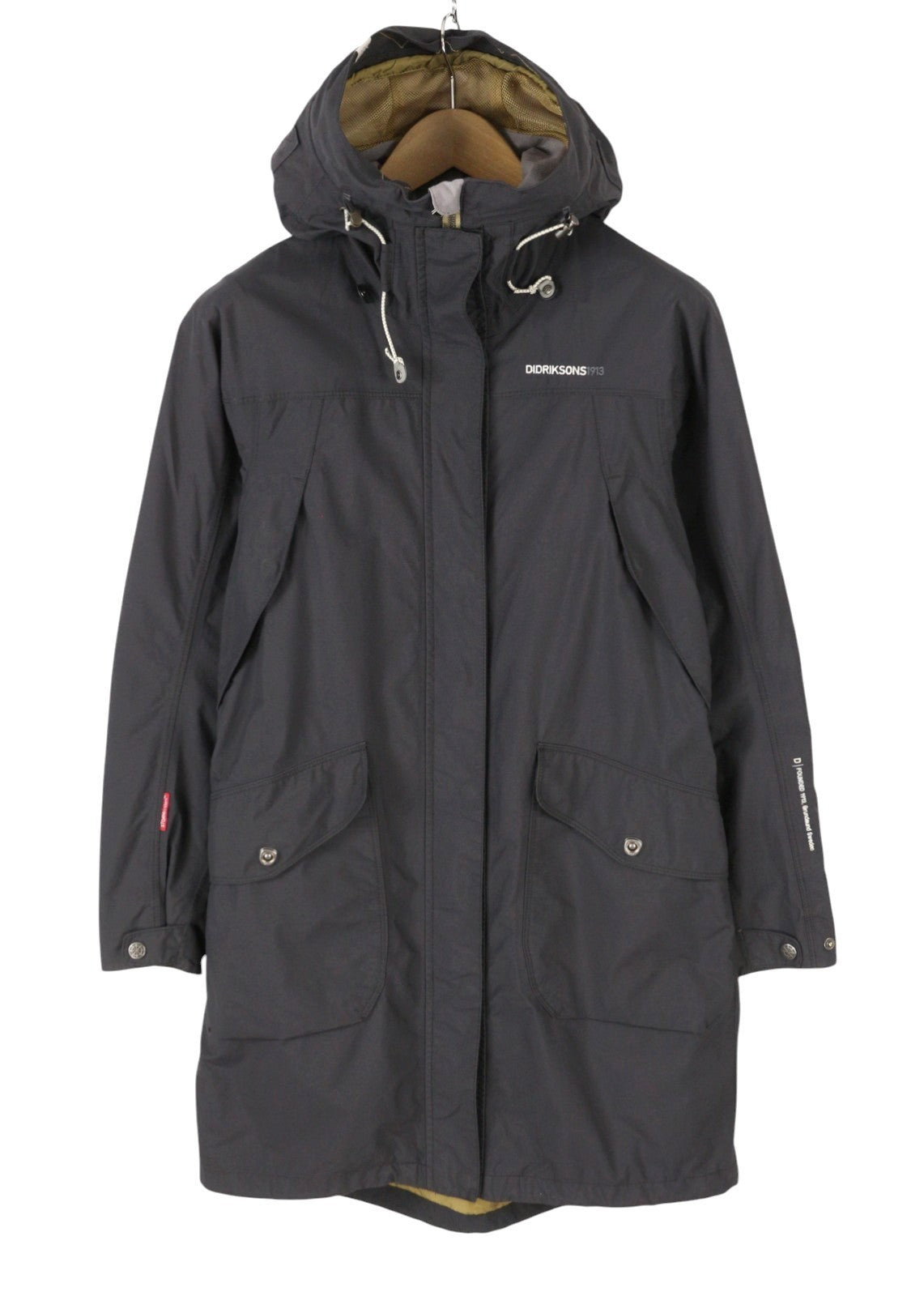 DIDRIKSONS Thelma Coat Women Jacket EU36 S Grey Hooded Mid-Length Lightweight