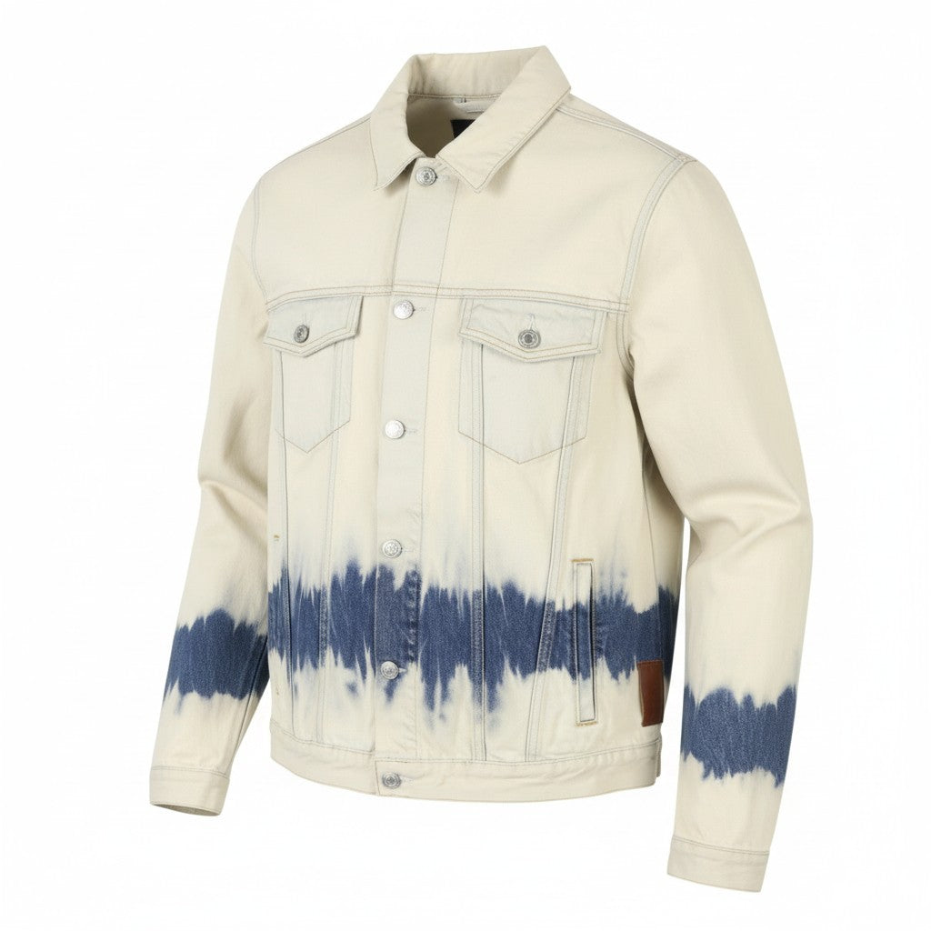 SCOTCH & SODA Trucker Men Jacket L Beige Tie Dye Pattern Organic Button Up Denim