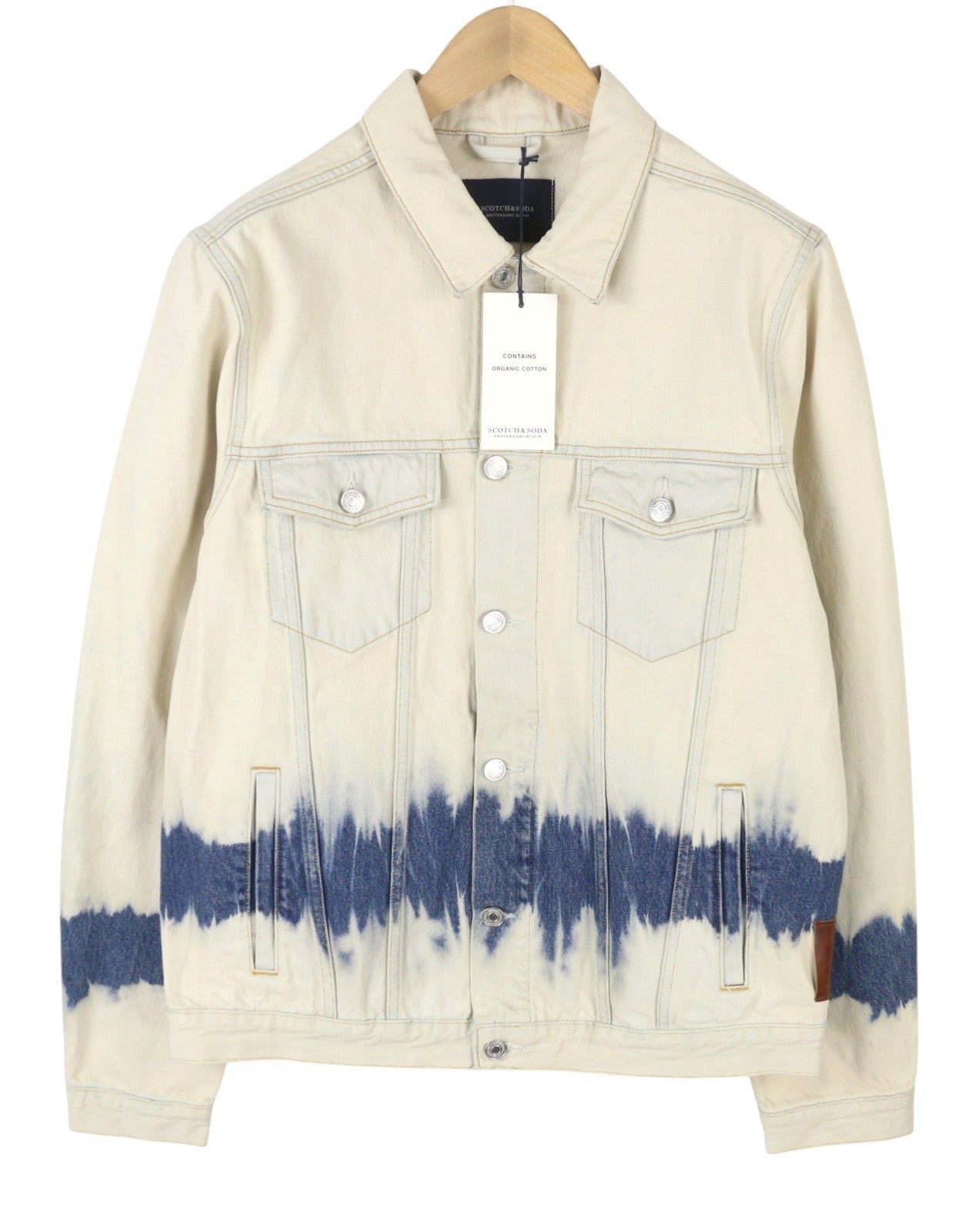 SCOTCH & SODA Trucker Men Jacket L Beige Tie Dye Pattern Organic Button Up Denim