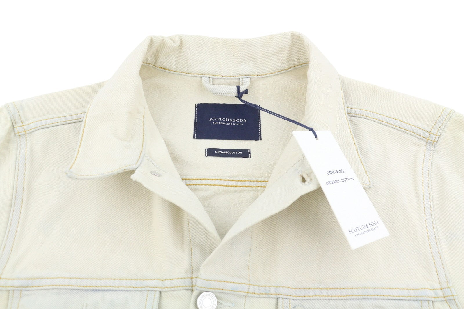 SCOTCH & SODA Trucker Men Jacket L Beige Tie Dye Pattern Organic Button Up Denim