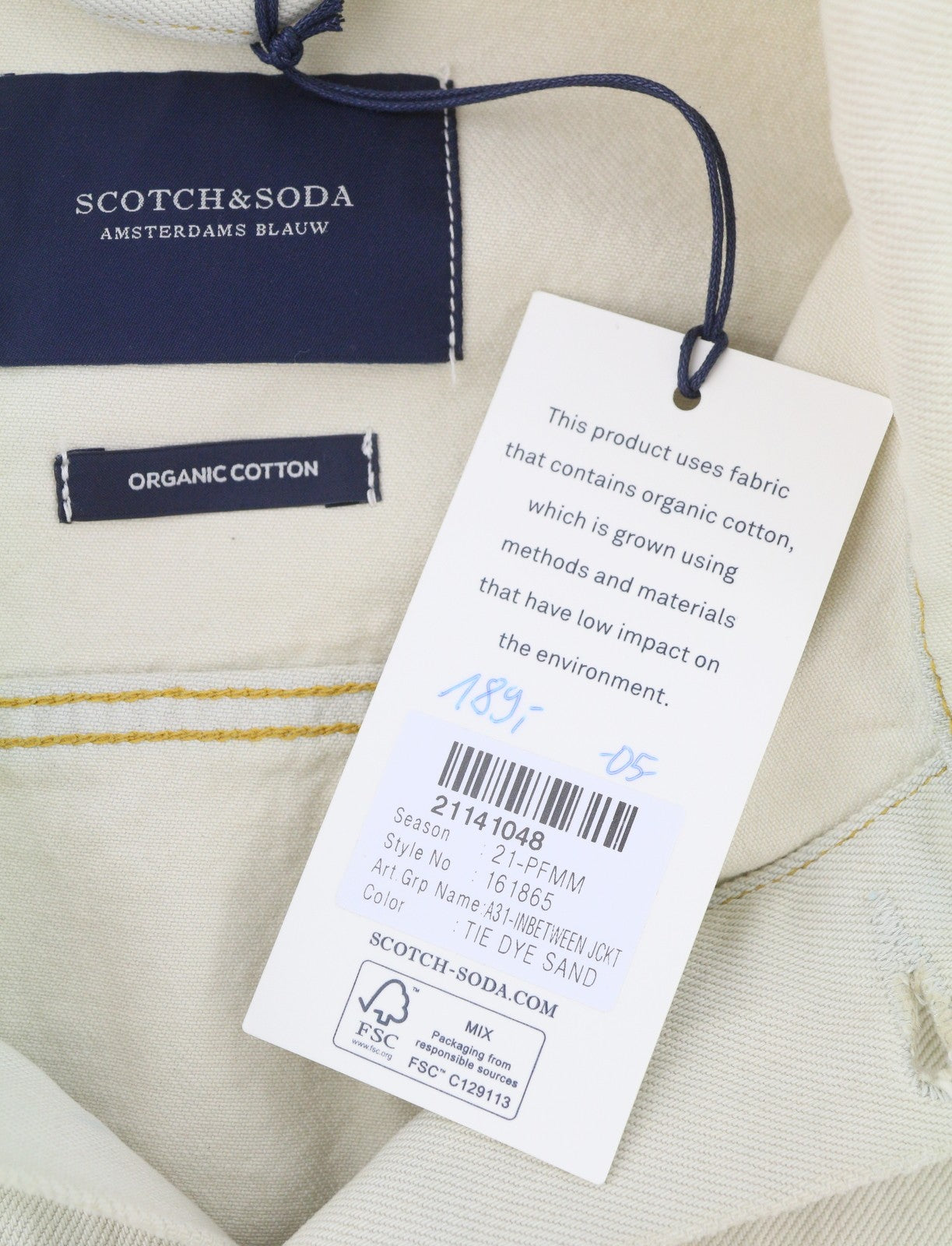 SCOTCH & SODA Trucker Men Jacket L Beige Tie Dye Pattern Organic Button Up Denim