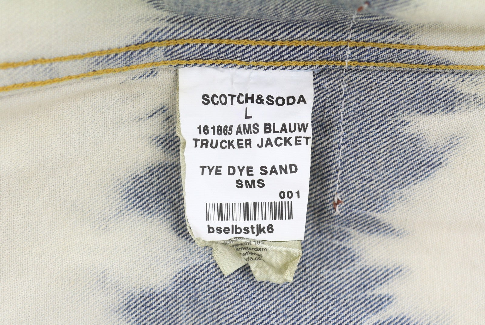 SCOTCH & SODA Trucker Men Jacket L Beige Tie Dye Pattern Organic Button Up Denim