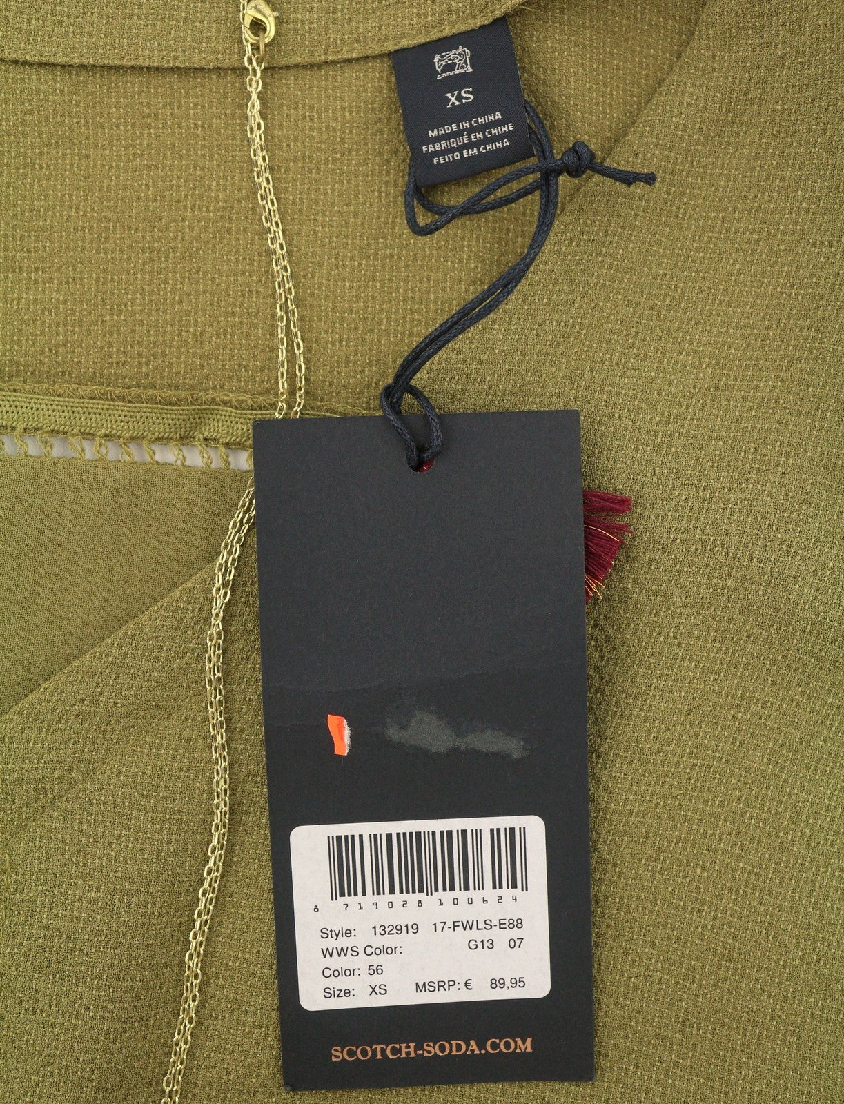 MAISON SCOTCH Women Dress XS Khaki Green V-Neck Short Sleeve Mini