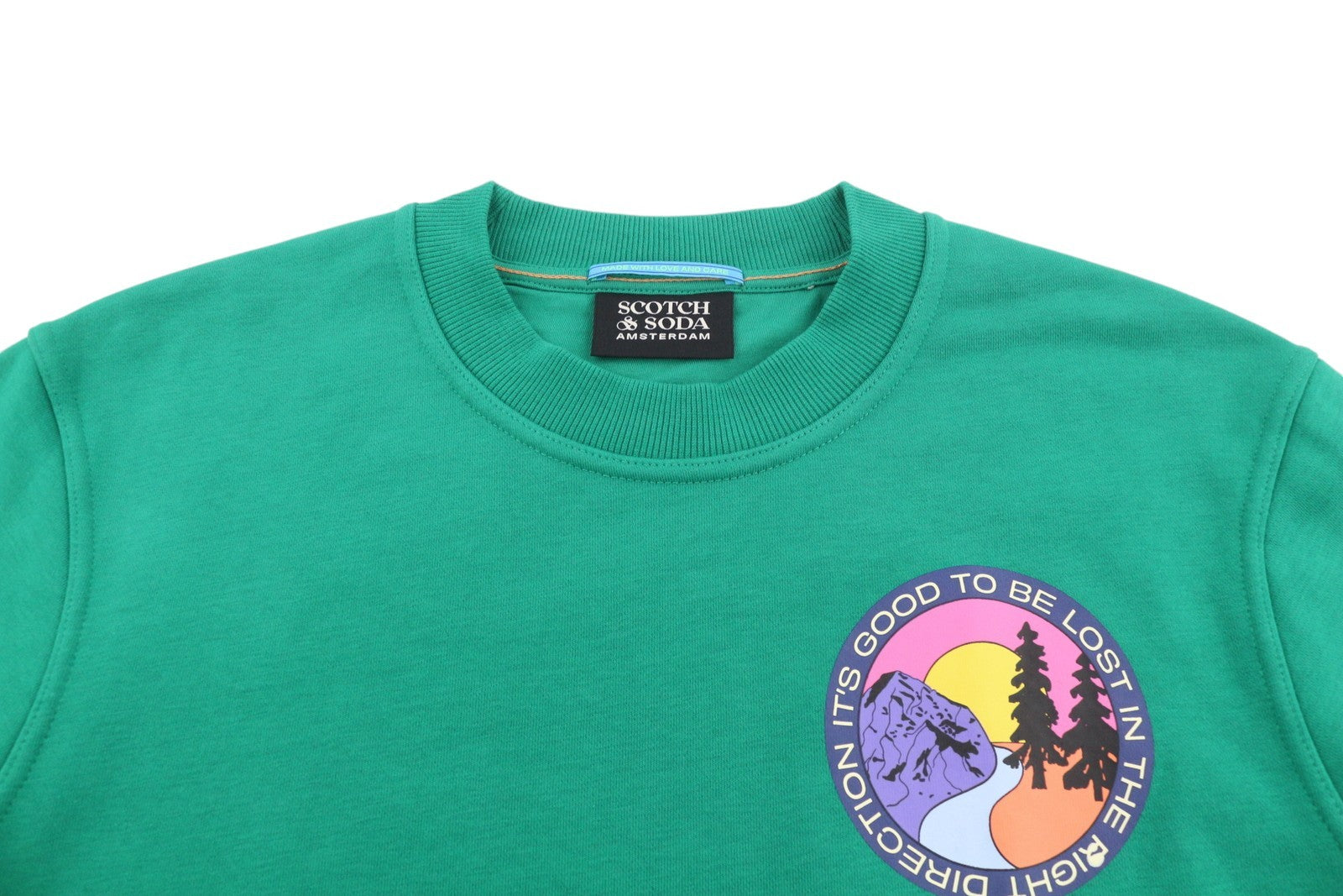 SCOTCH & SODA Men Sweatshirt M Green Crew Neck Cotton Blend Long Sleeve Pull On