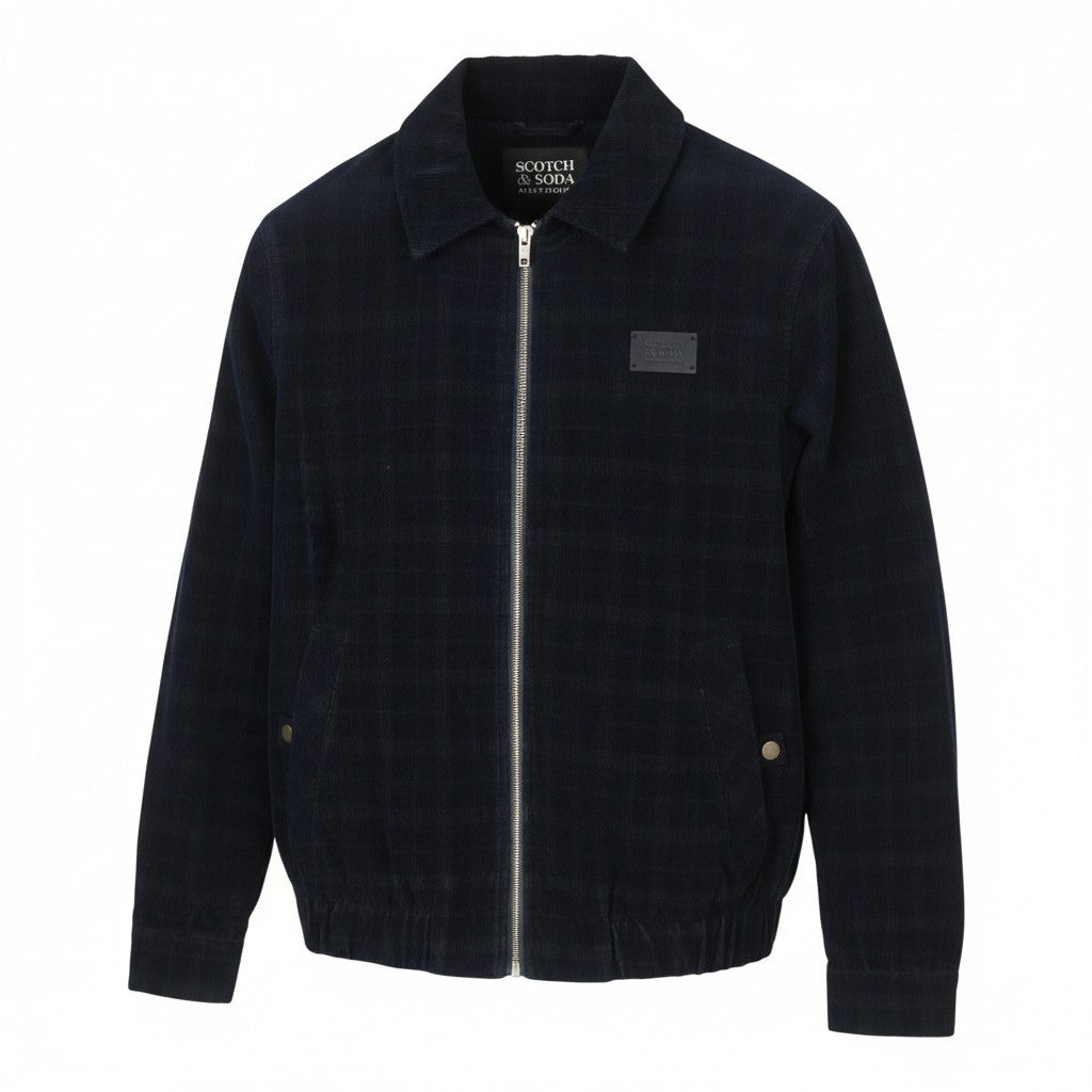 SCOTCH & SODA Men Coat M Dark Blue Corduroy Plaid Full Zip Lightweight