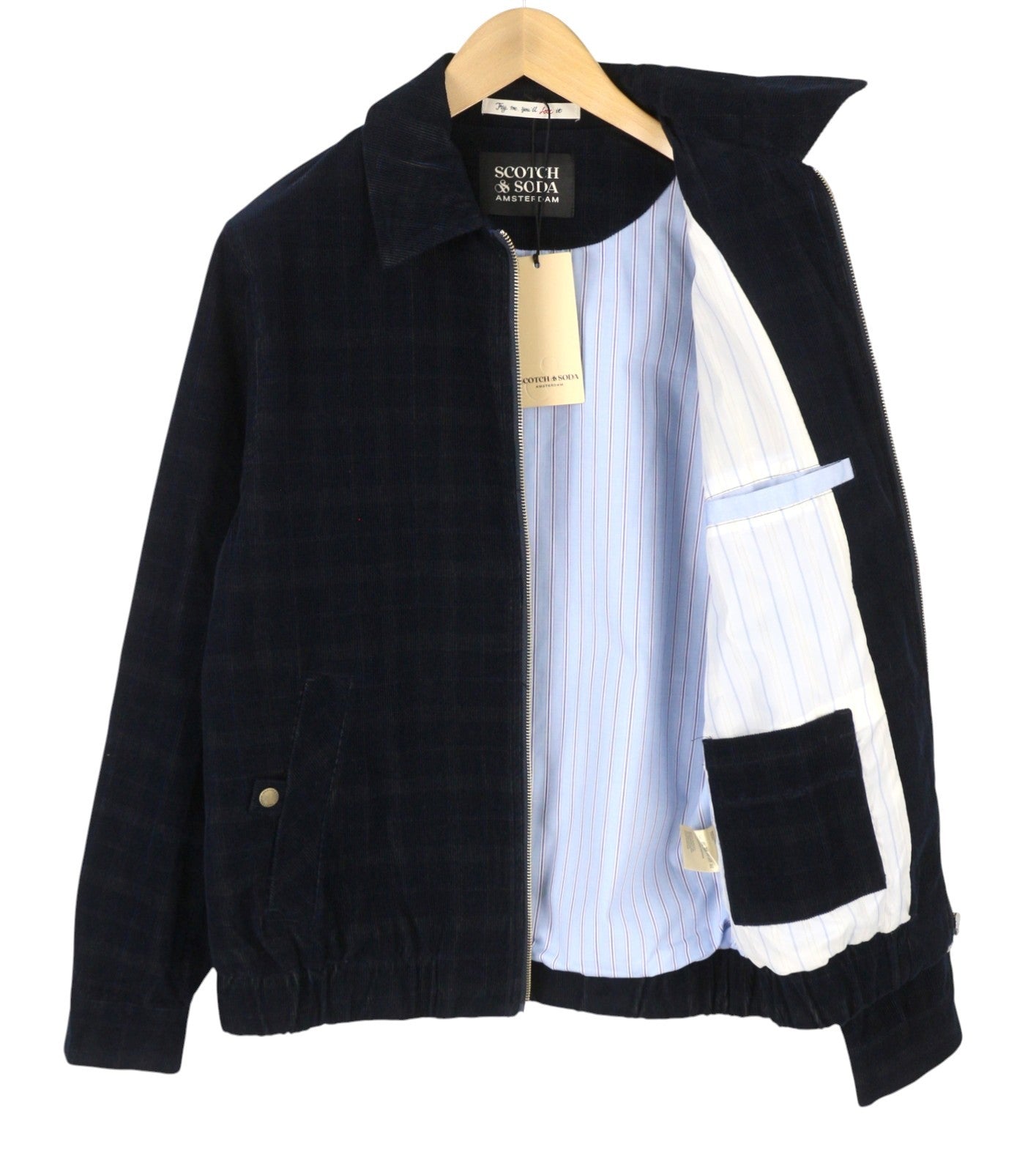 SCOTCH & SODA Men Coat M Dark Blue Corduroy Plaid Full Zip Lightweight