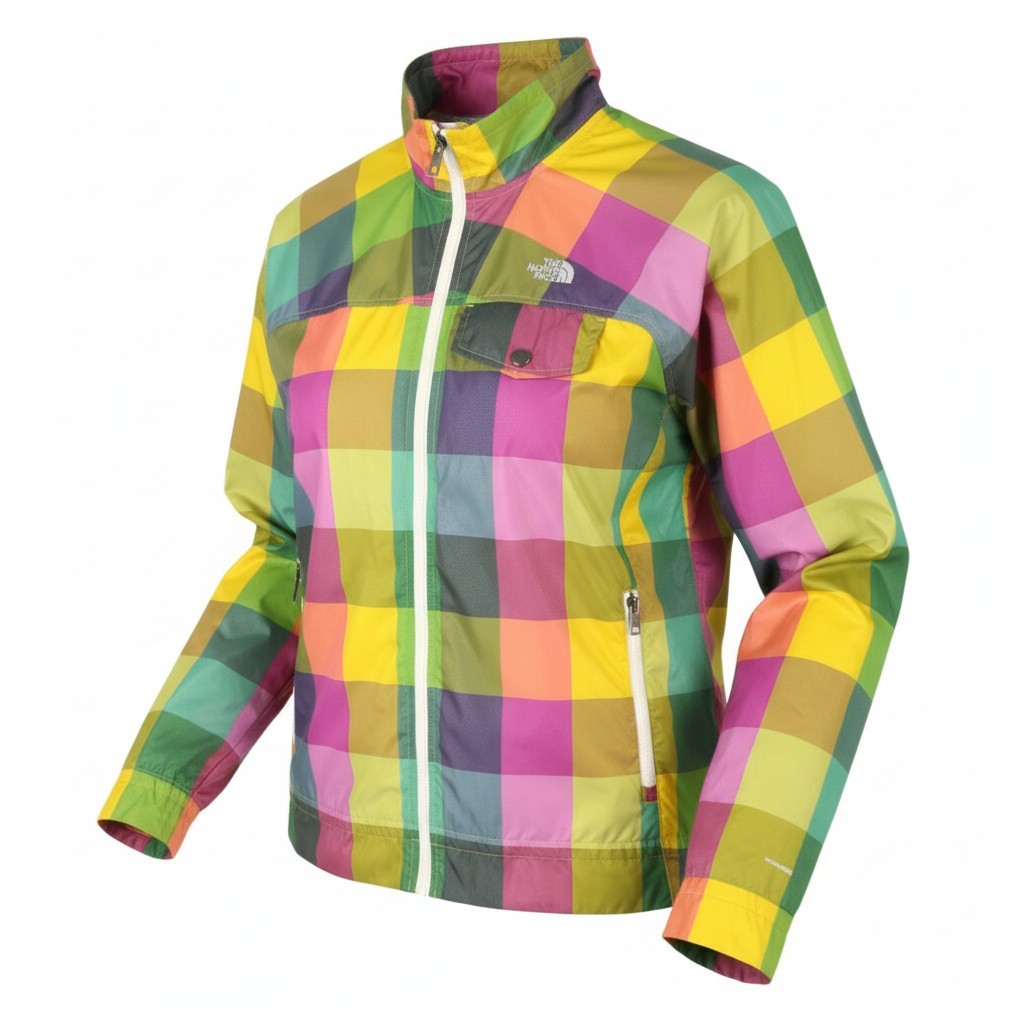 THE NORTH FACE Women Jacket XL Multicolor Plaid Windbreaker Full Zip Lightweight