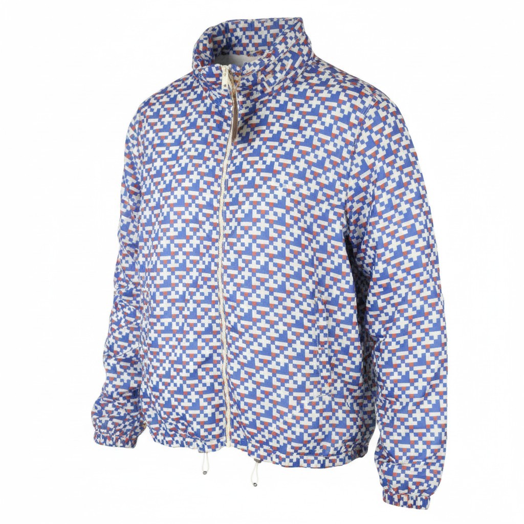 SCOTCH & SODA Men Jacket M Blue Patterned Hidden Hood Full Zip Lightweight