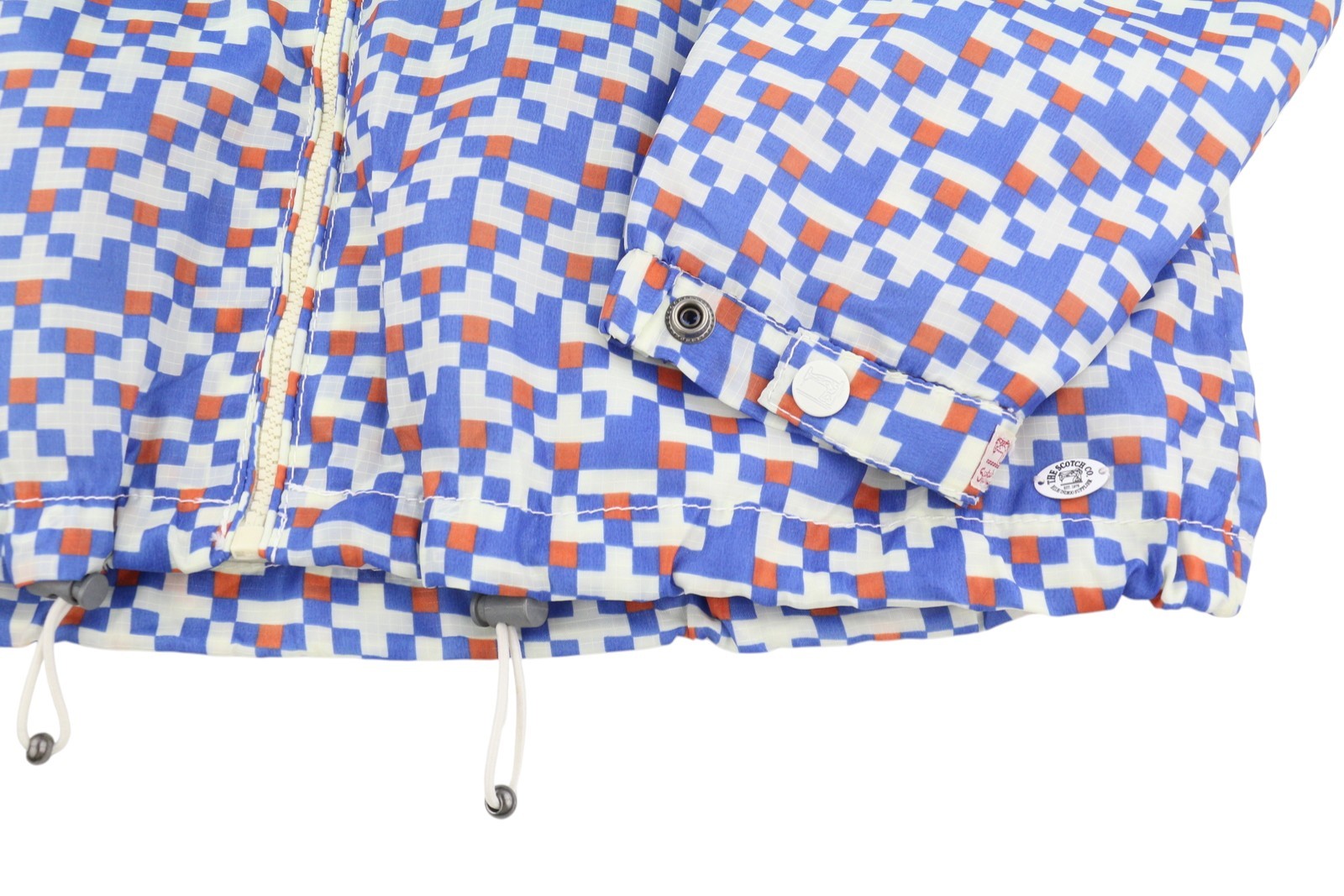 SCOTCH & SODA Men Jacket M Blue Patterned Hidden Hood Full Zip Lightweight
