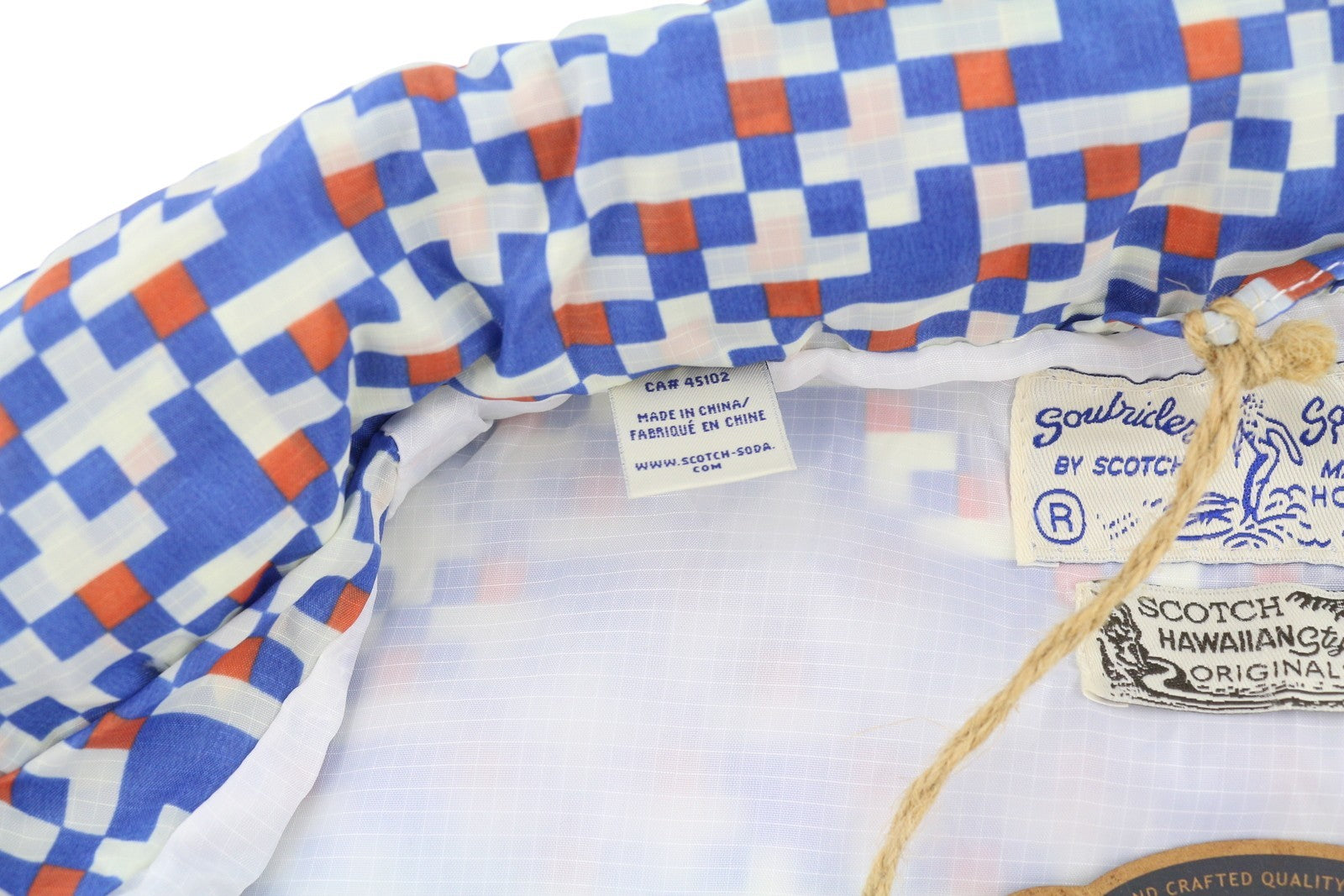 SCOTCH & SODA Men Jacket M Blue Patterned Hidden Hood Full Zip Lightweight