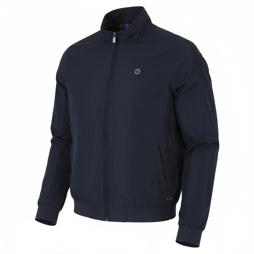 SCOTCH & SODA Men Jacket M Dark Blue High Neck Lined Full Zip Lightweight Bomber