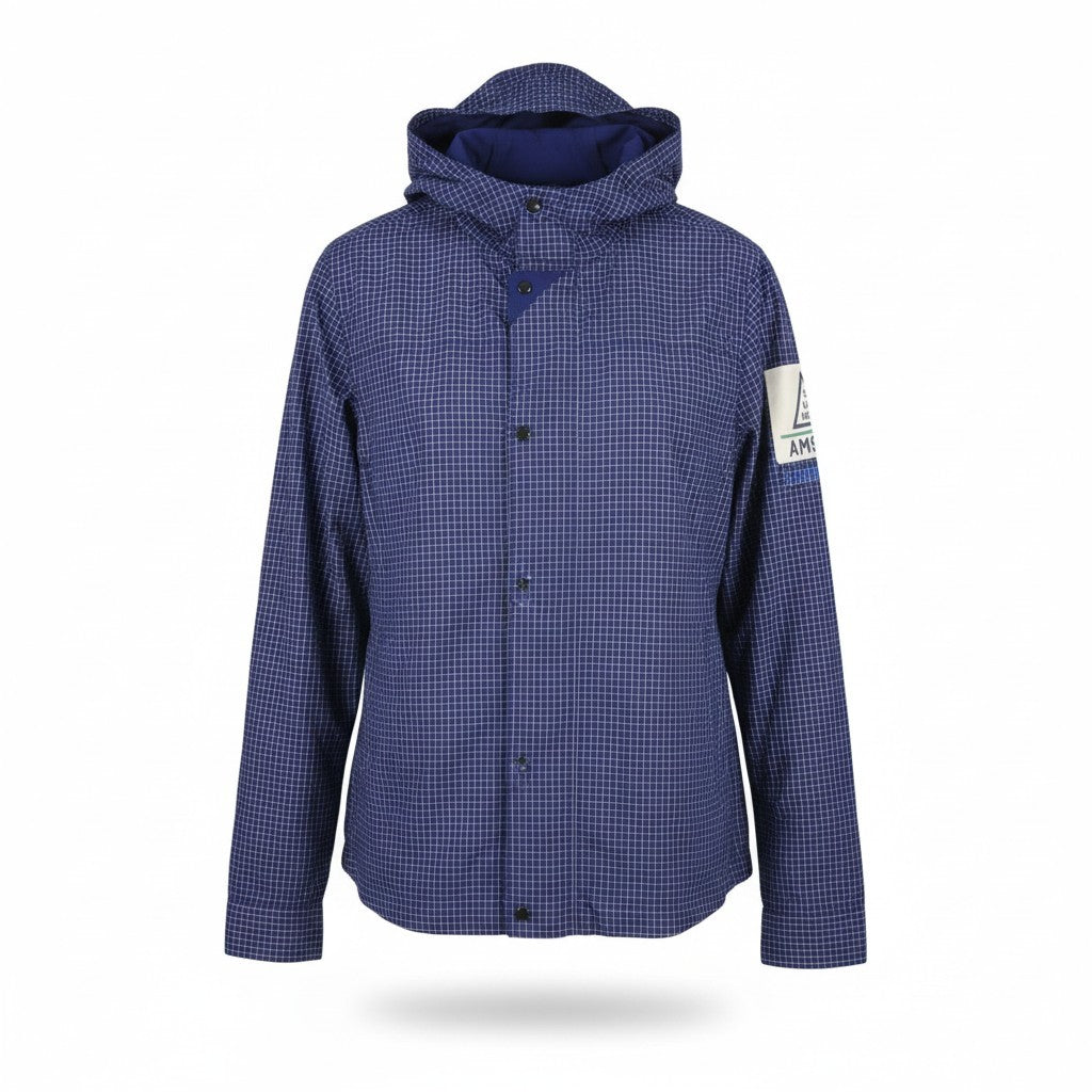 SCOTCH & SODA Men Jacket M Blue Plaid Pattern Hooded Full Zip Lightweight