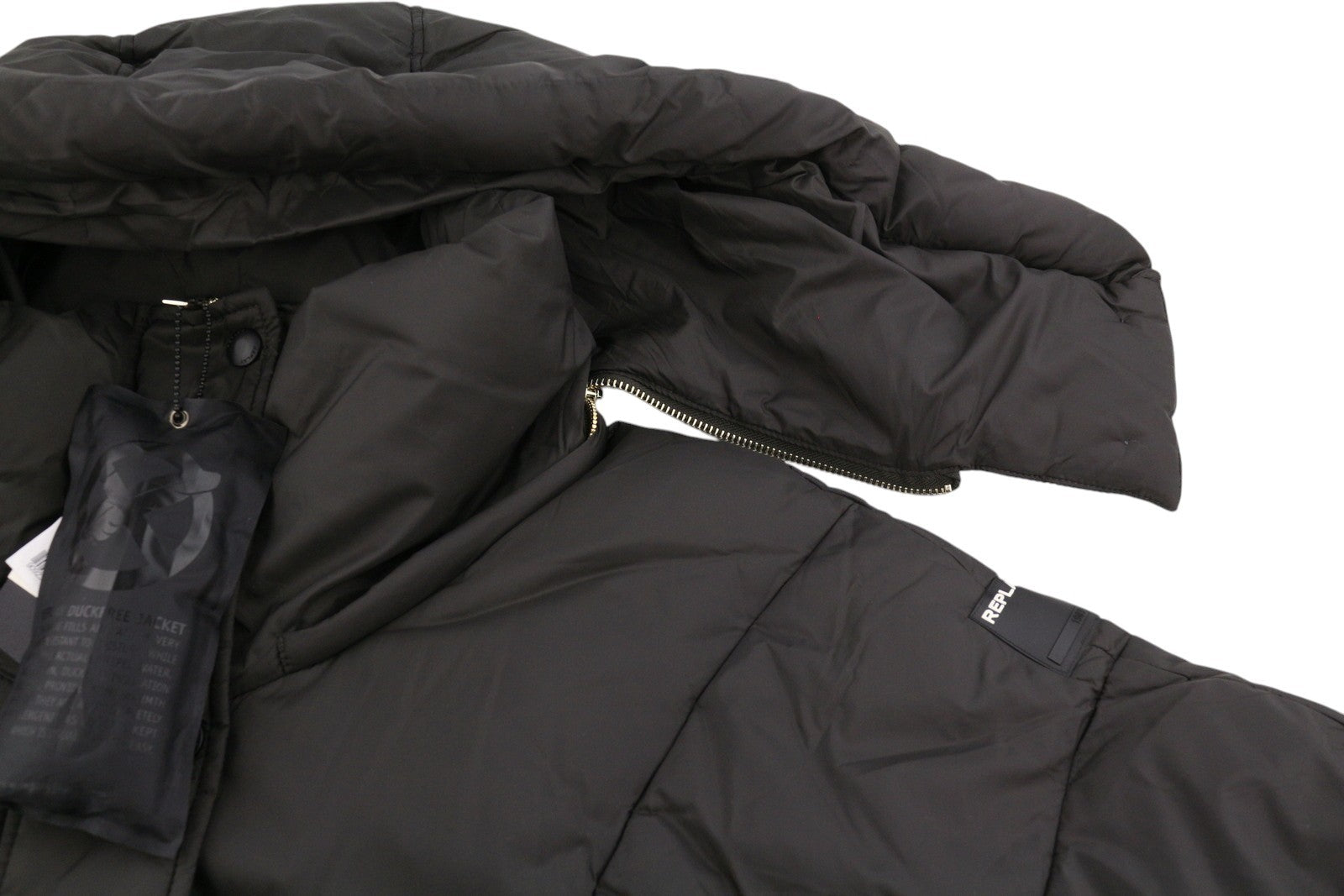 REPLAY W7453 Women Jacket M Dark Brown Padded Quilted Hooded Mid-Length