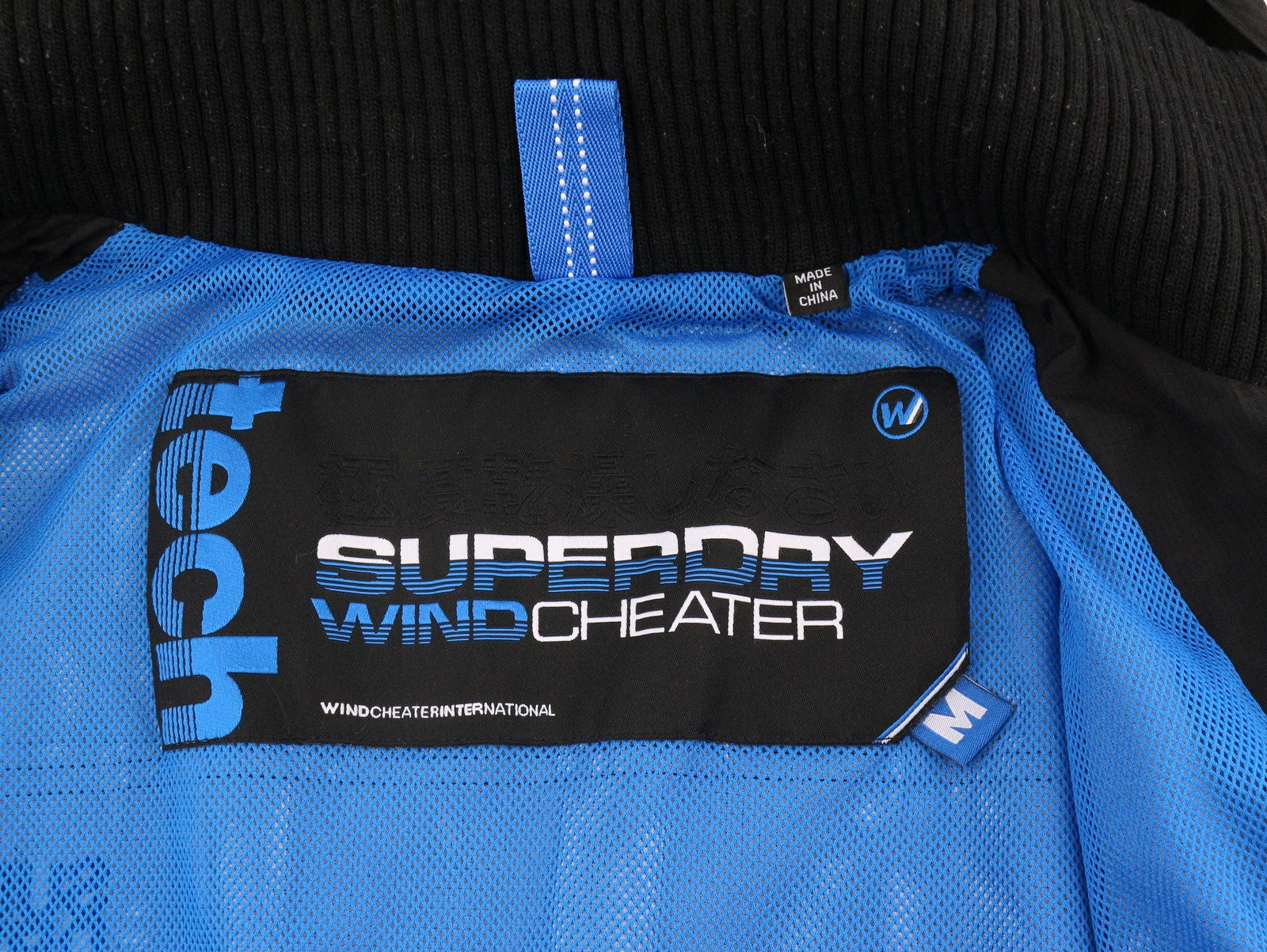 SUPERDRY Windcheater Men Jacket M Black Triple Zip Hooded Lightweight