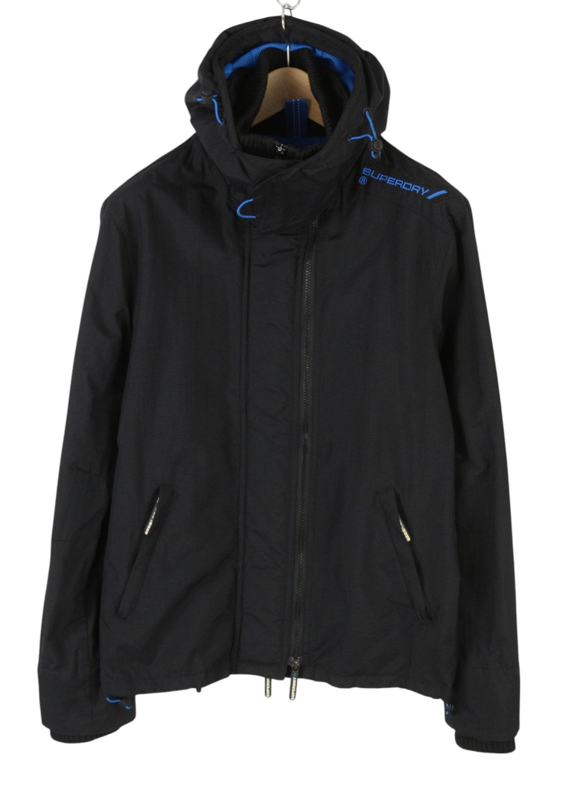 SUPERDRY Windcheater Men Jacket M Black Triple Zip Hooded Lightweight