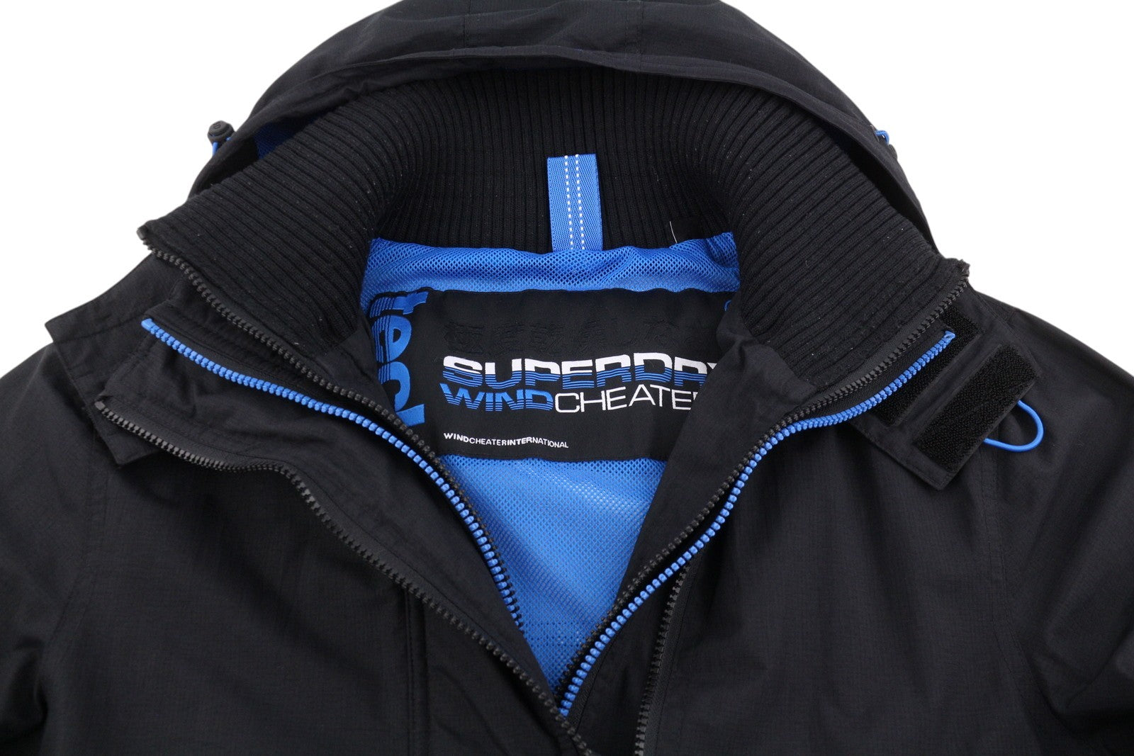 SUPERDRY Windcheater Men Jacket M Black Triple Zip Hooded Lightweight