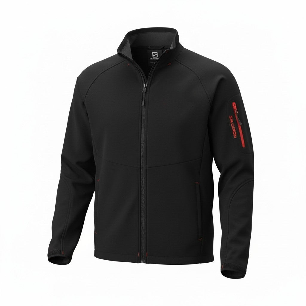 SALOMON Men Jacket M Black Clima Wind High Neck Fleece Lined Lightweight