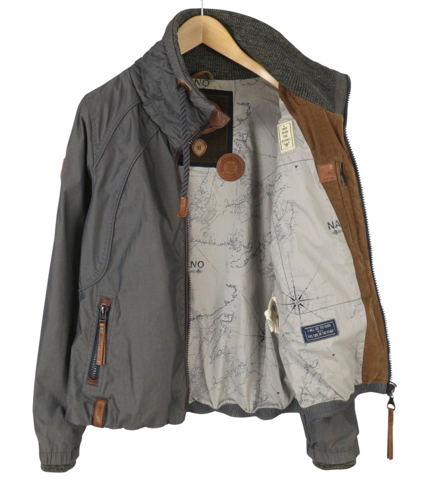NAKETANO Women Jacket M Grey High Neck Lined Full Zip Lightweight