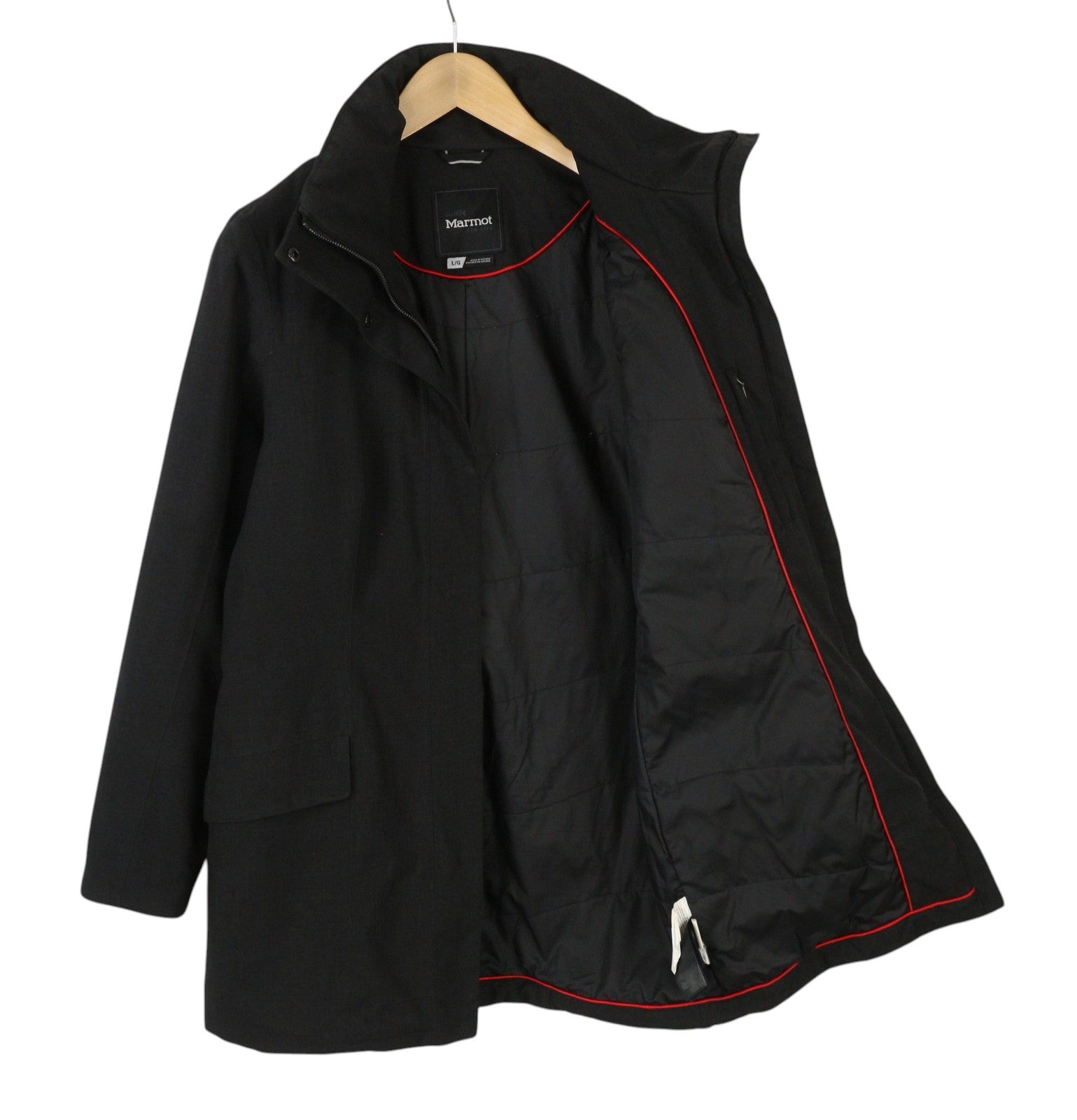 MARMOT Women Jacket Coat L Black Melange Padded Full Zip Mid-Length