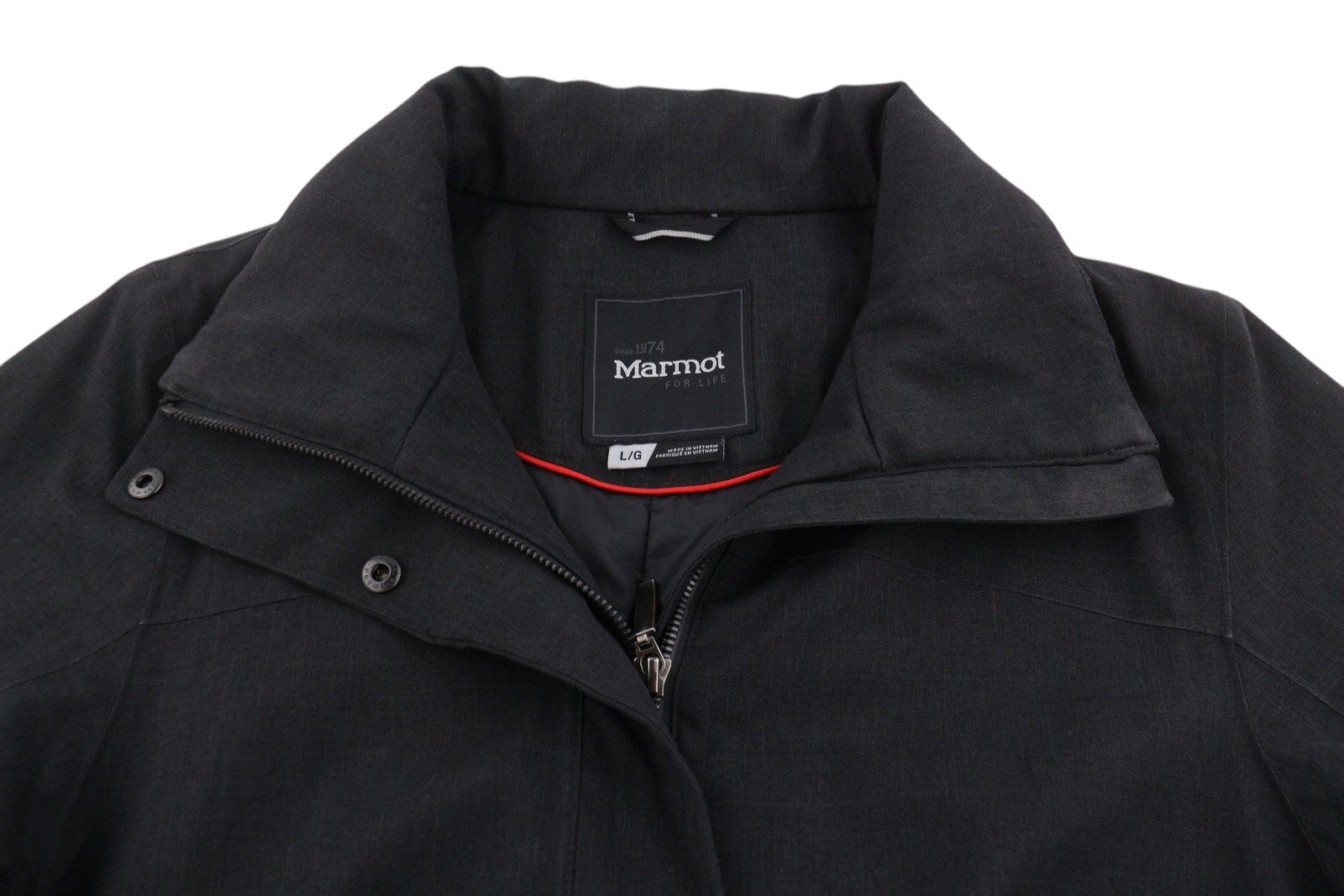 MARMOT Women Jacket Coat L Black Melange Padded Full Zip Mid-Length