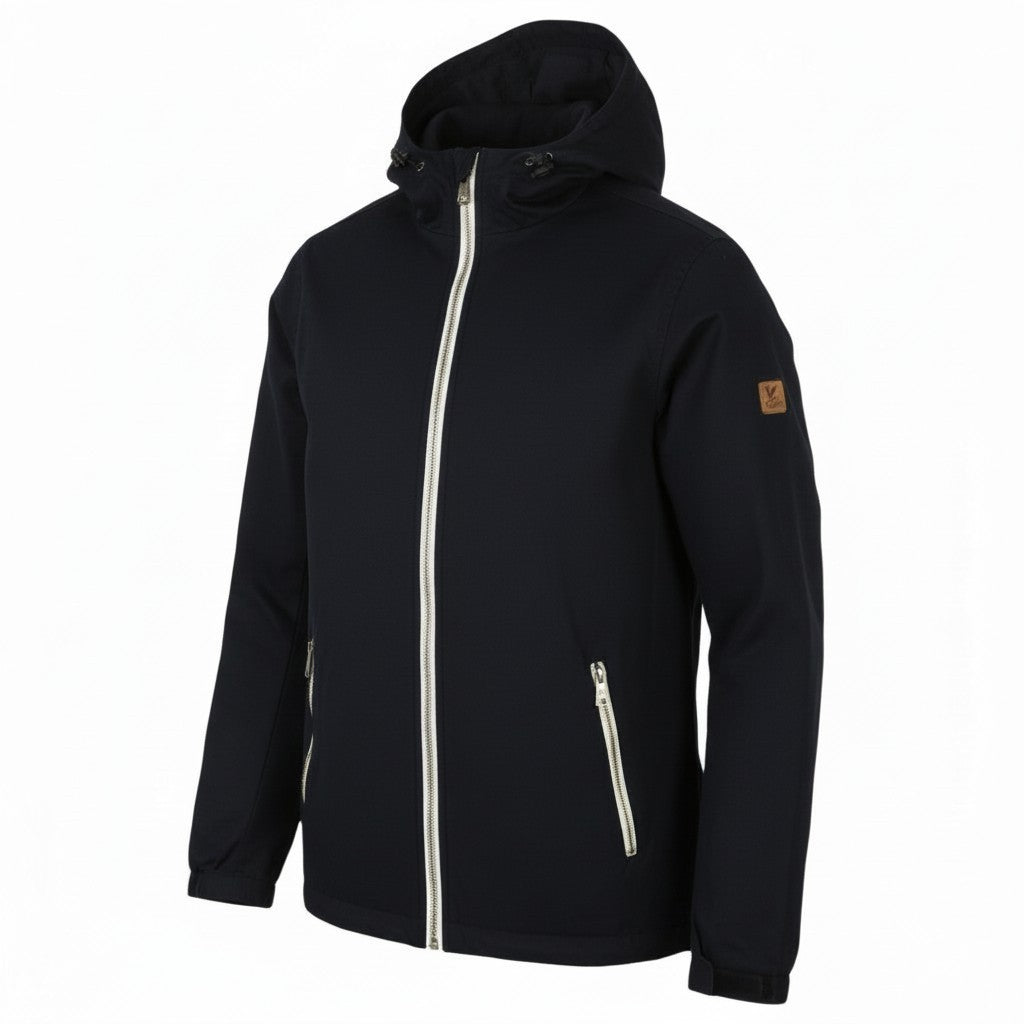 LYLE & SCOTT Men Jacket L Dark Blue Hooded Lined Full Zip Lightweight