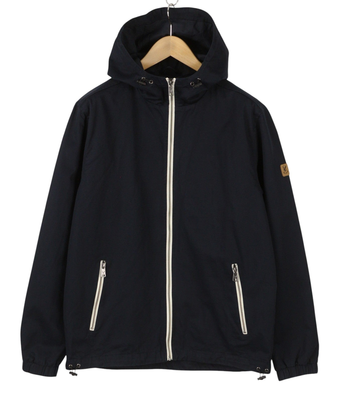LYLE & SCOTT Men Jacket L Dark Blue Hooded Lined Full Zip Lightweight