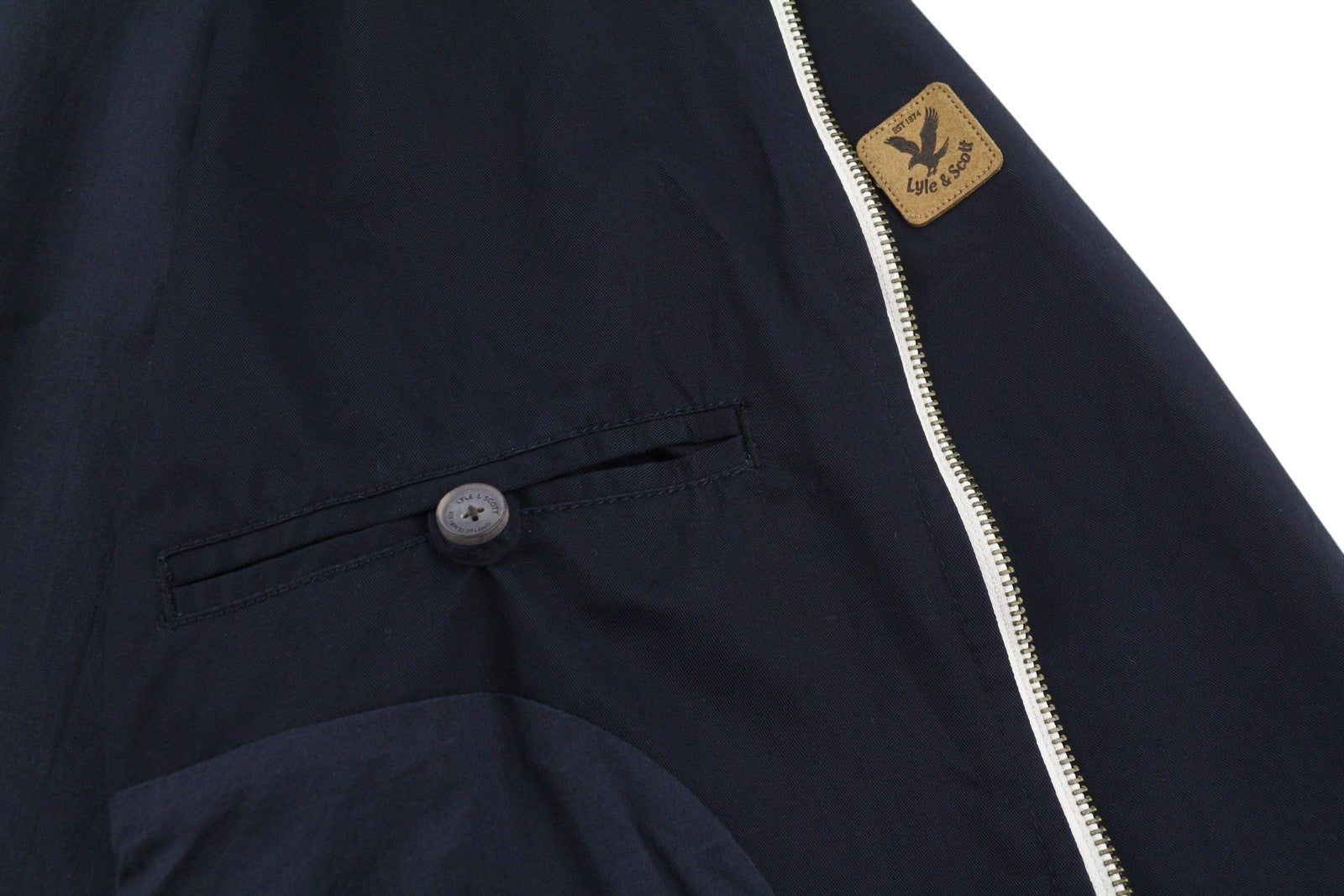 LYLE & SCOTT Men Jacket L Dark Blue Hooded Lined Full Zip Lightweight