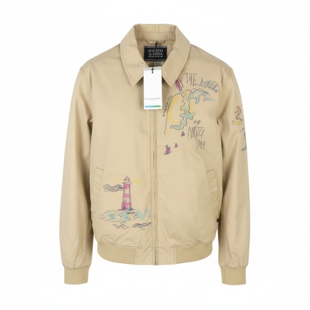 SCOTCH & SODA Men Jacket M Beige Patterned Spread Unlined Lightweight Bomber