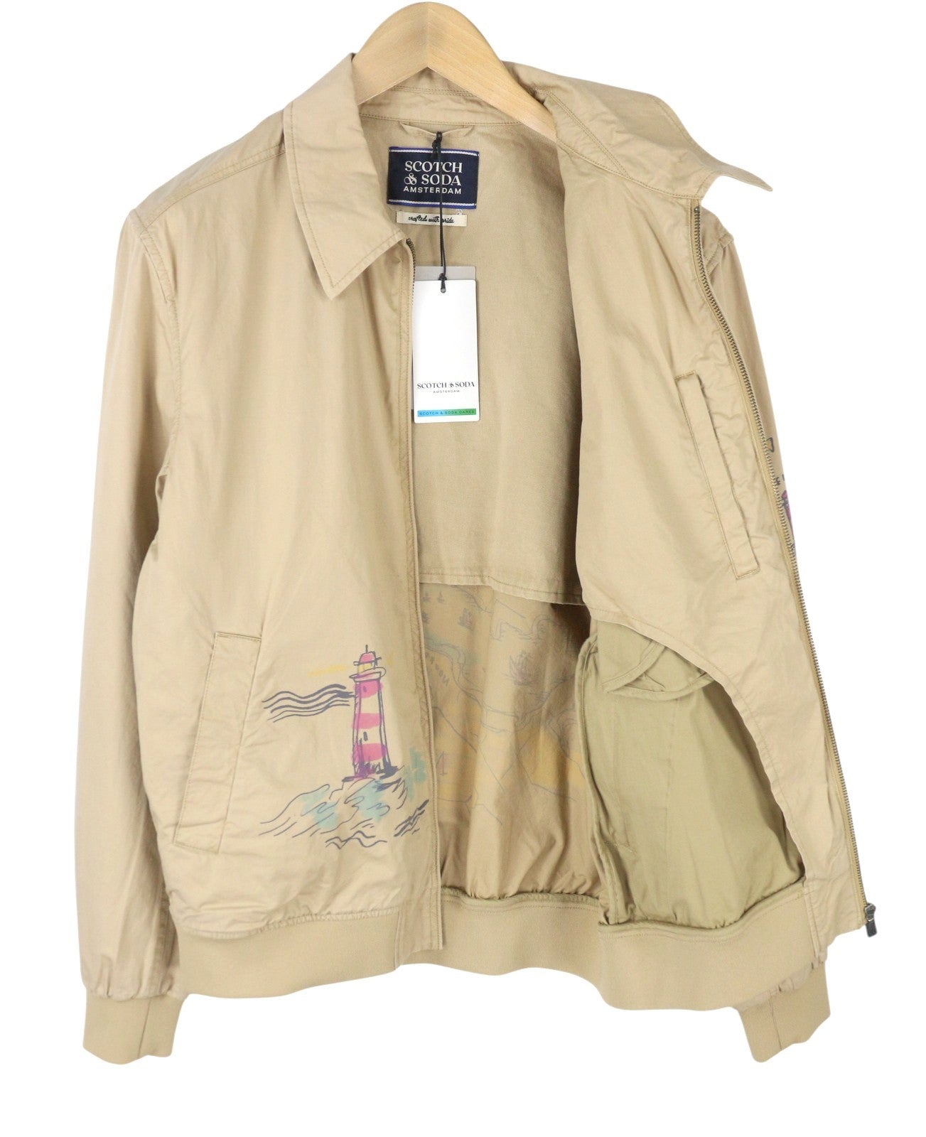 SCOTCH & SODA Men Jacket M Beige Patterned Spread Unlined Lightweight Bomber