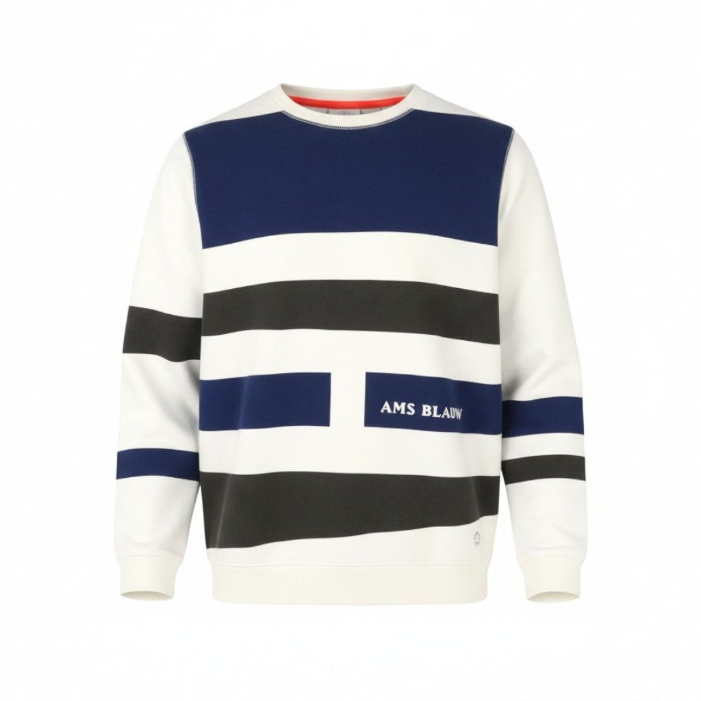 SCOTCH & SODA Men Sweatshirt XL White Striped Crew Neck Long Sleeve Pull On
