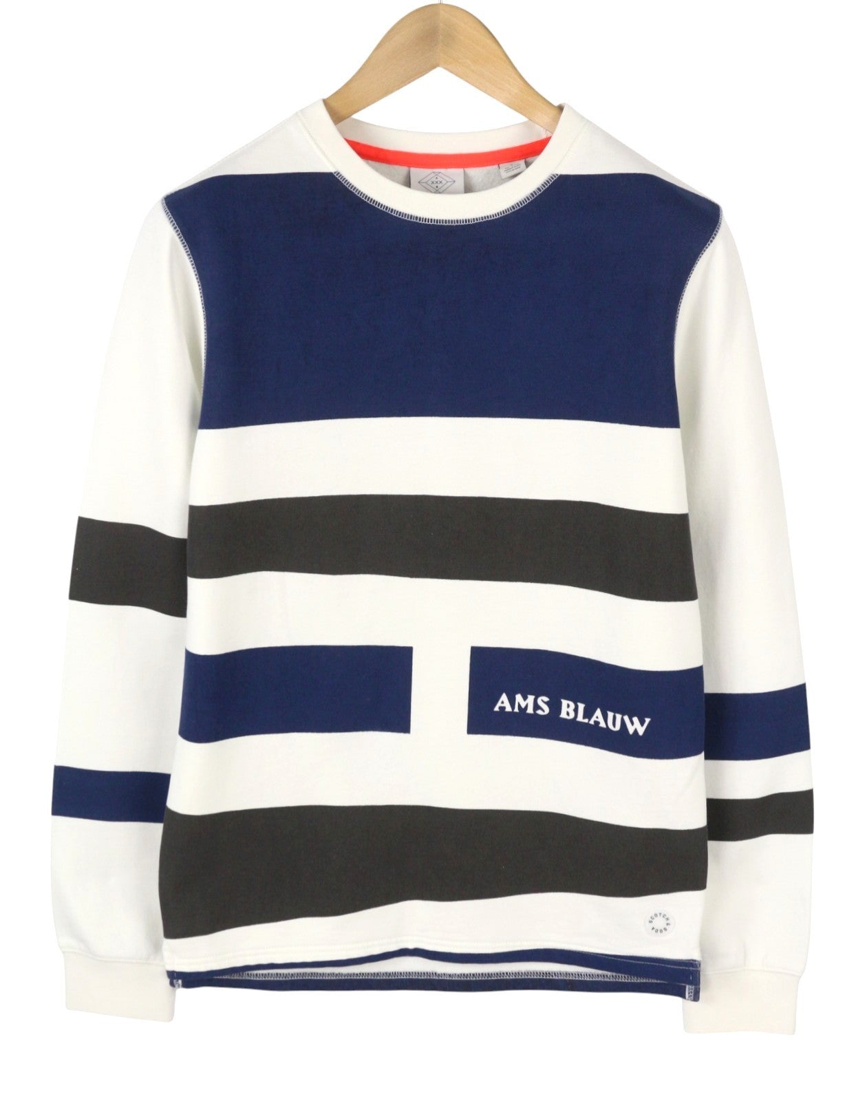 SCOTCH & SODA Men Sweatshirt XL White Striped Crew Neck Long Sleeve Pull On