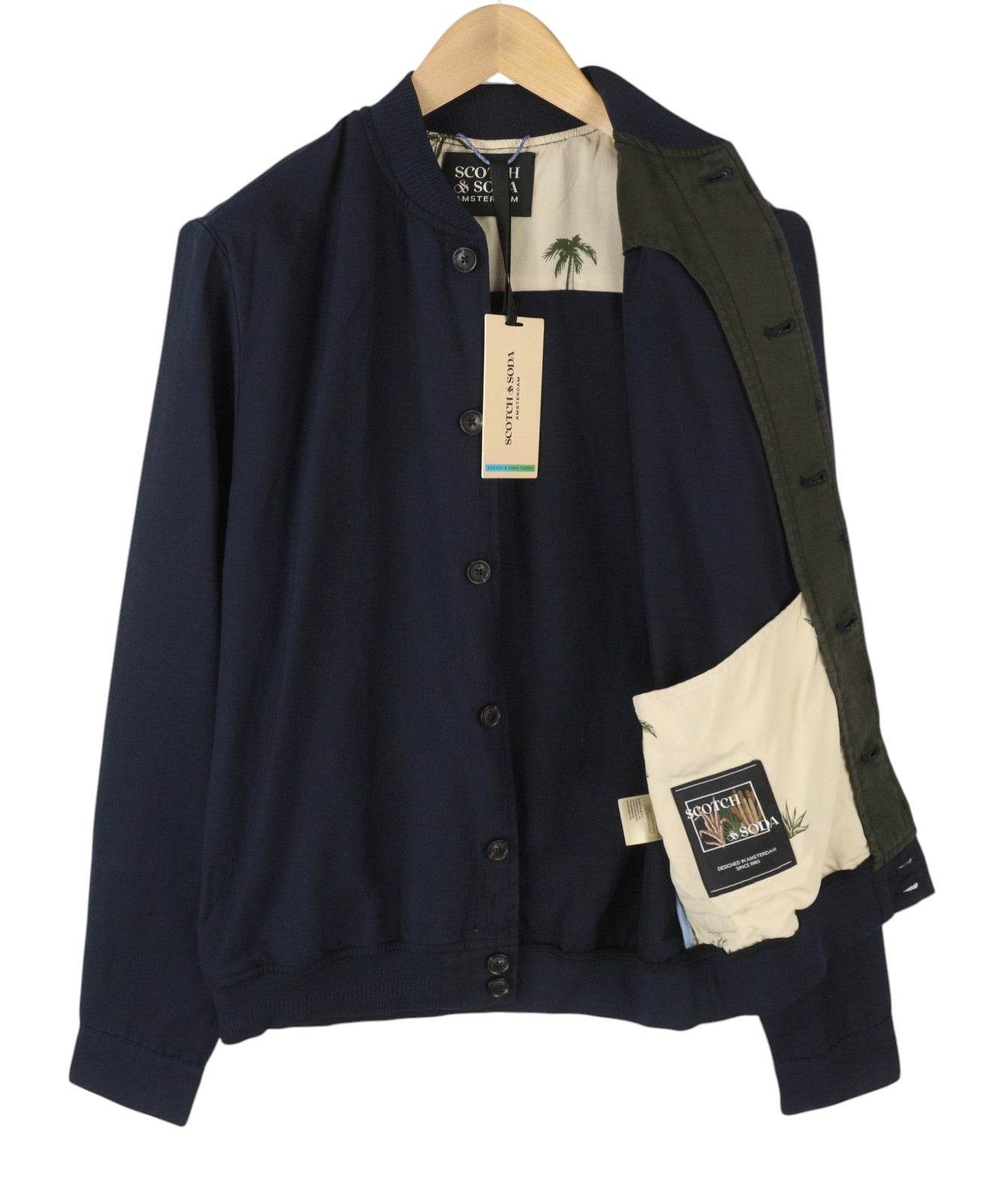 SCOTCH & SODA Men Jacket L Dark Blue Hidden Button Up Lightweight Bomber