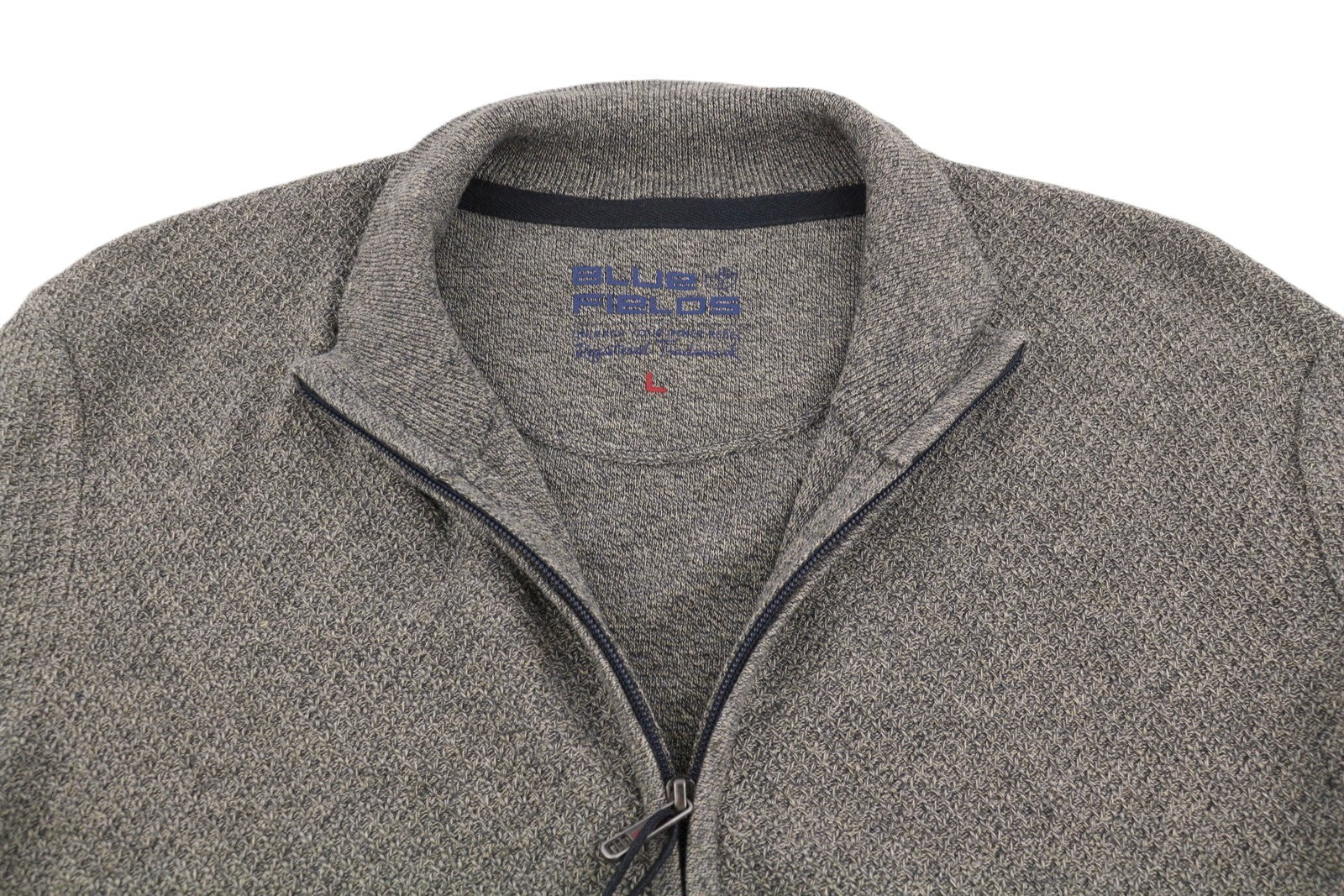 BLUE FIELDS Men Jumper L Grey Melange Tight Knit High Neck Full Zip