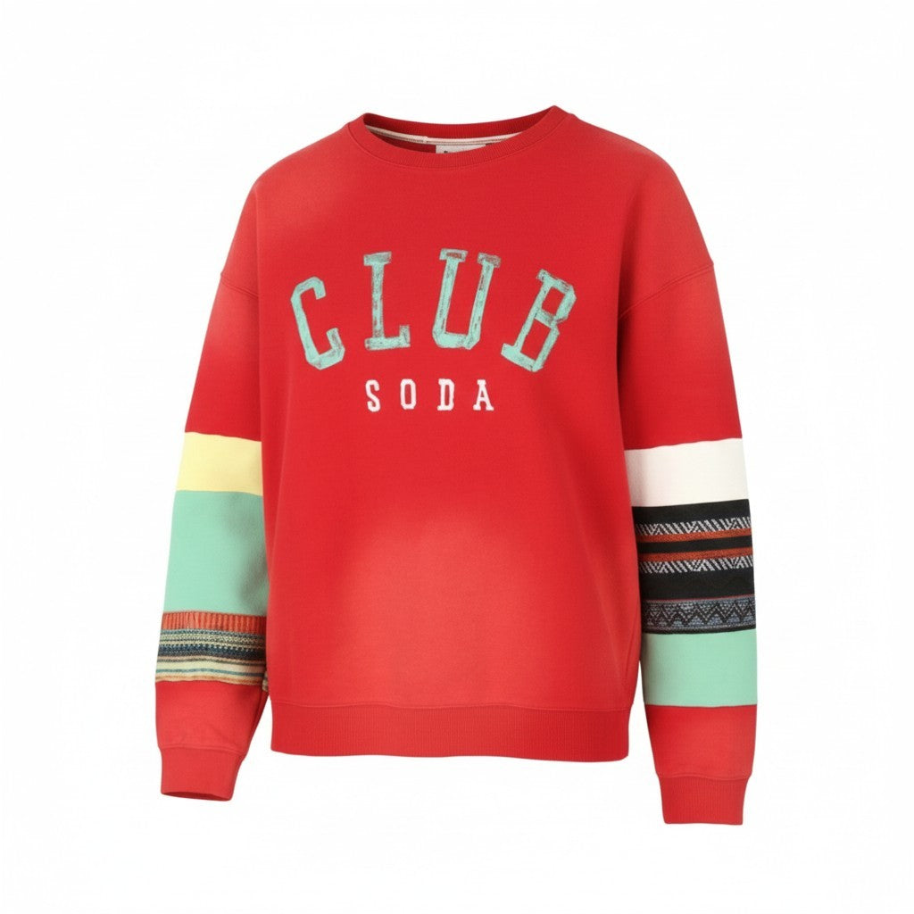 SCOTCH & SODA Men Sweatshirt L Red Applique Faded Oversized Crew Neck Pull On