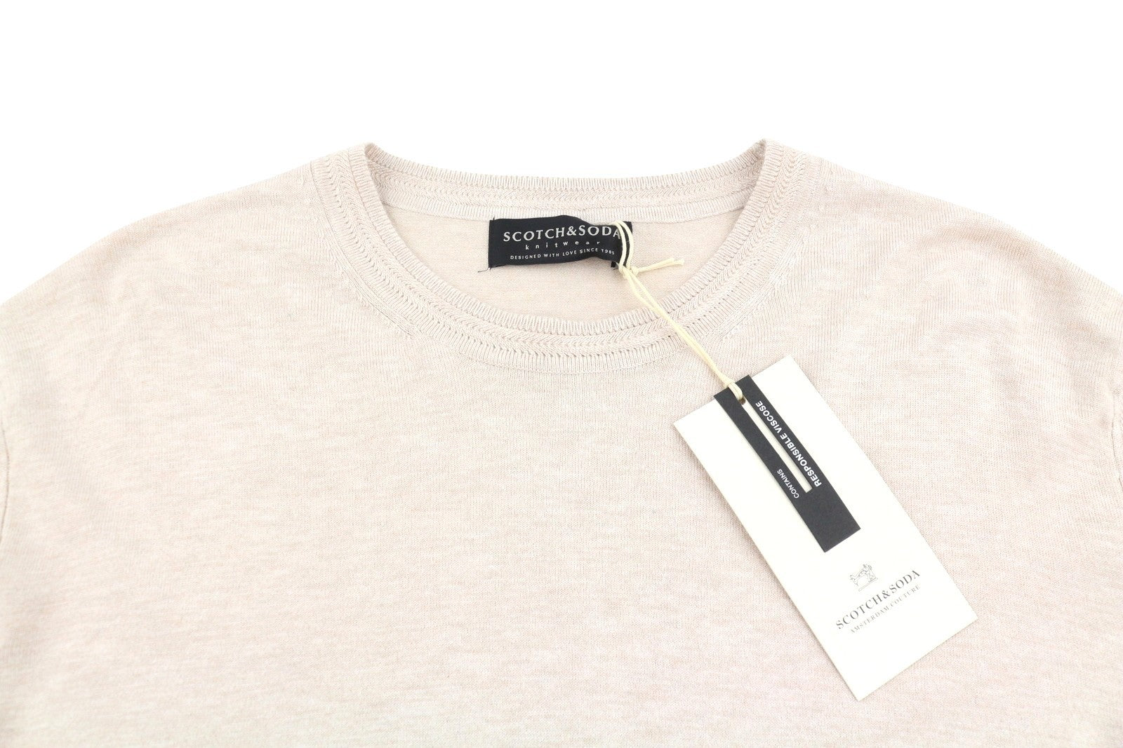 SCOTCH & SODA Men Jumper M Light Pink Melange Crew Neck Tight Knit Pull On