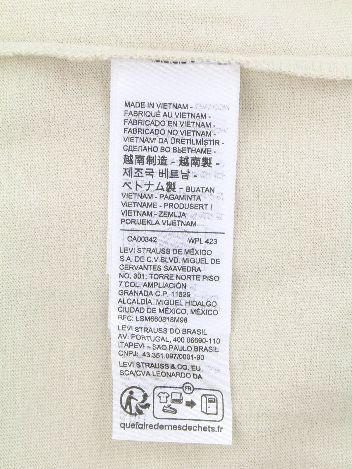 LEVI'S Standard Men T-Shirt XL Light Beige Cotton Crew Neck Short Sleeve