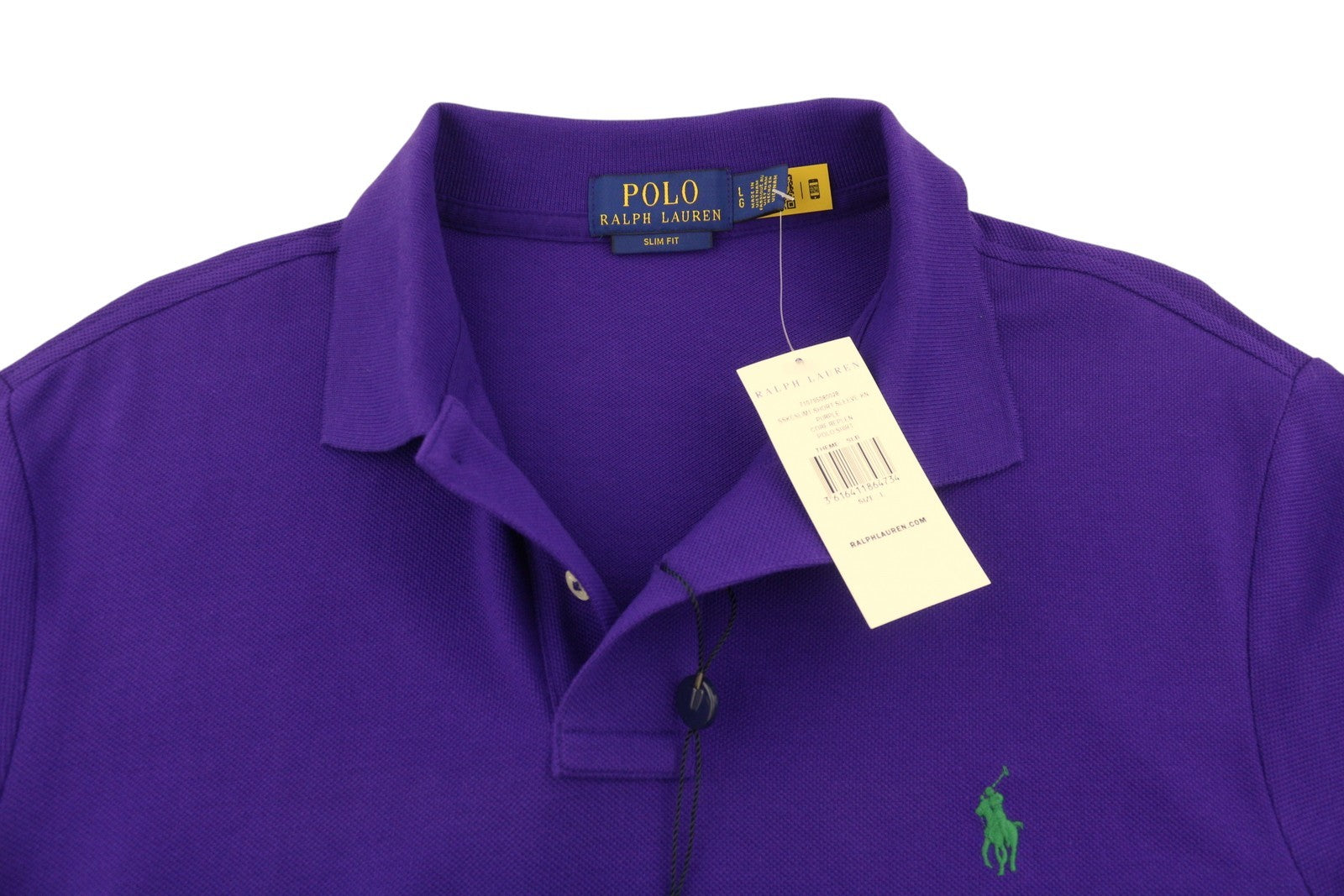 RALPH LAUREN Slim Fit Men Polo L Purple Cotton Logo Short Sleeve