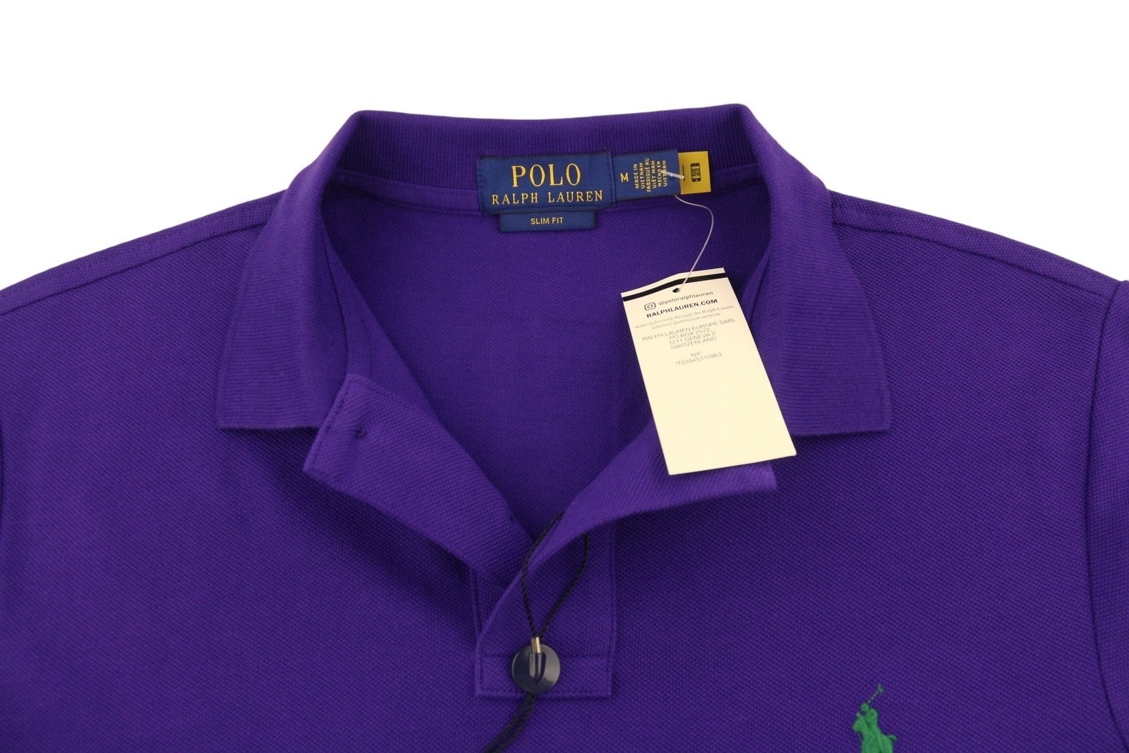RALPH LAUREN Slim Fit Men Polo M Purple Cotton Logo Short Sleeve