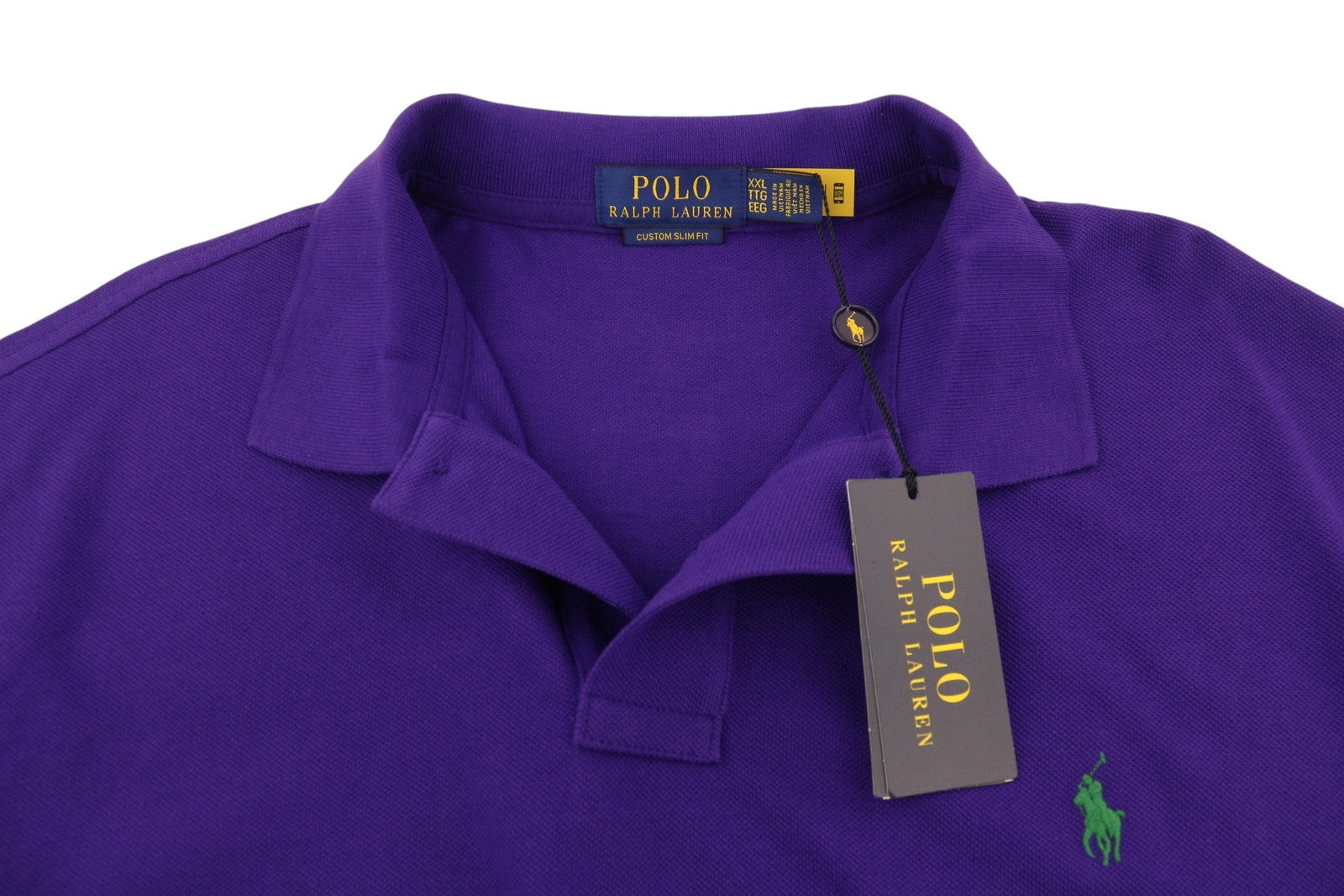 RALPH LAUREN Custom Slim Fit Men Polo 2XL Purple Cotton Logo Short Sleeve