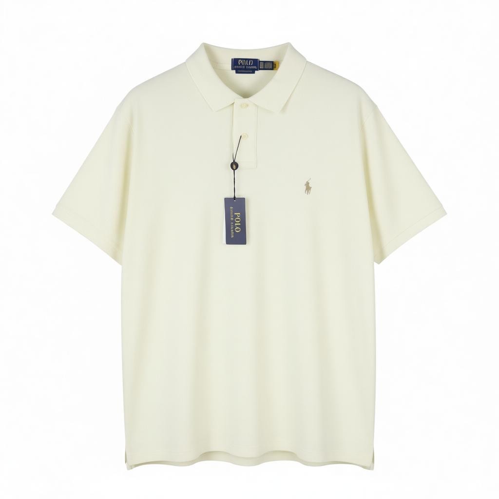 RALPH LAUREN Custom Slim Fit Men Polo 2XL Cream Cotton Logo Short Sleeve