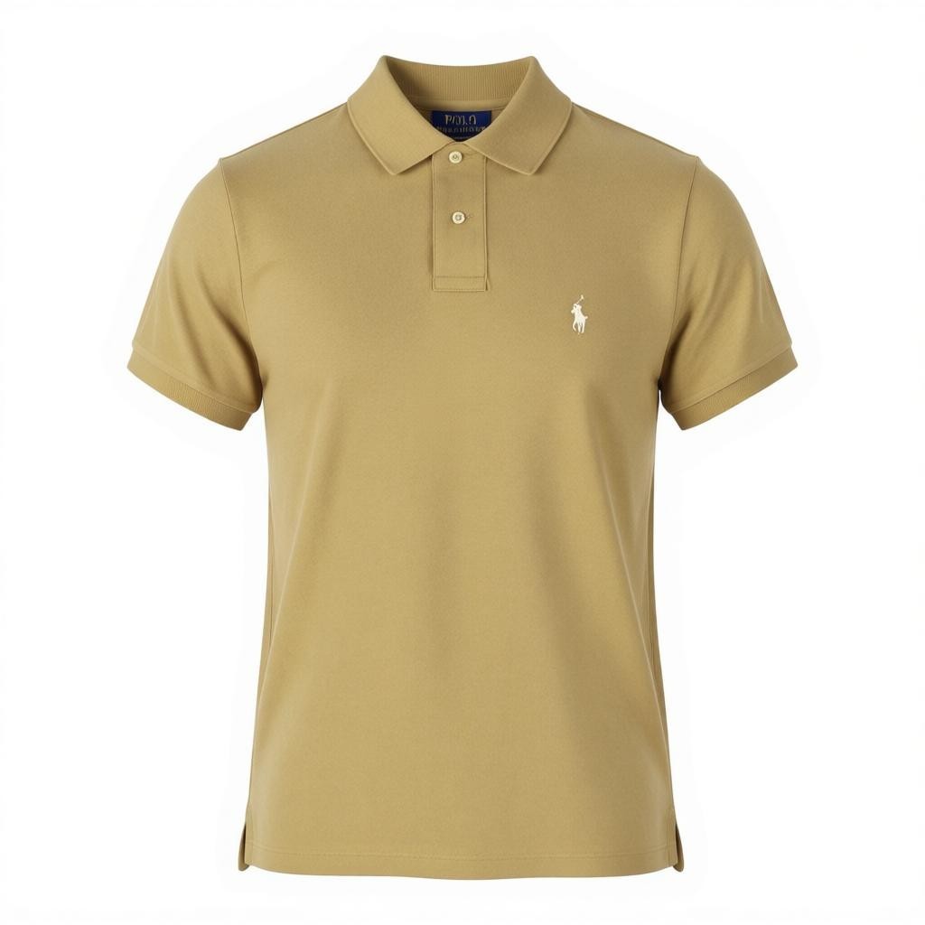 RALPH LAUREN Custom Slim Fit Men Polo S Beige Cotton Logo Short Sleeve