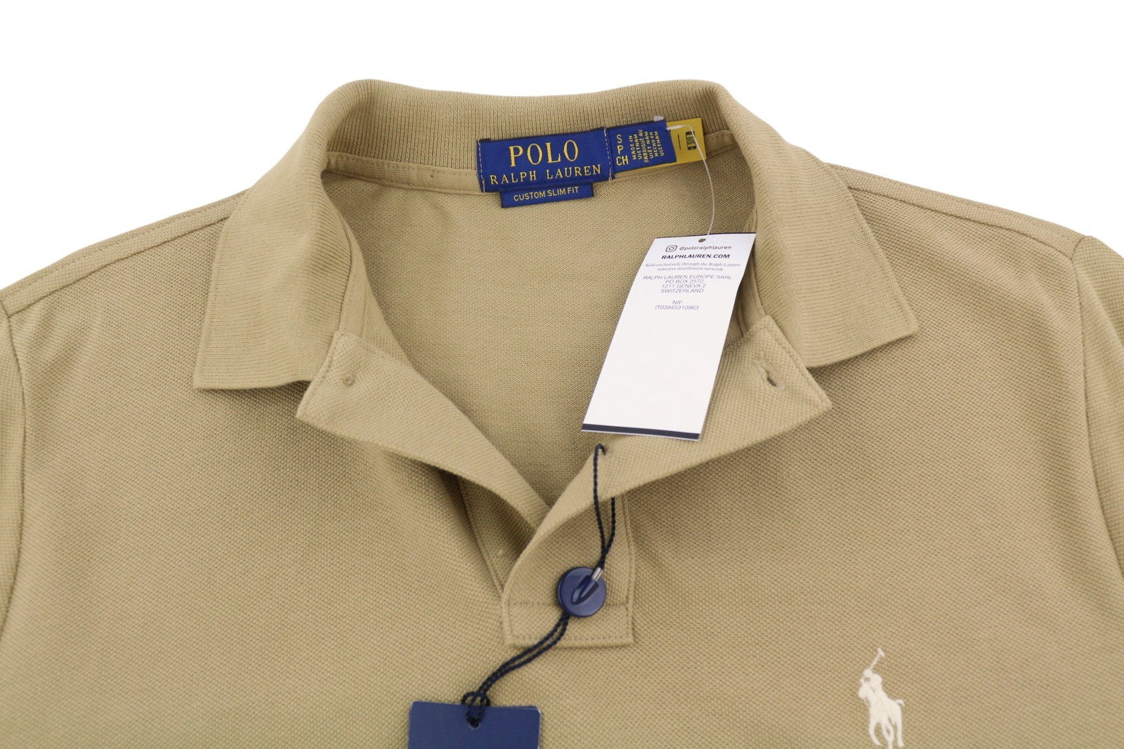 RALPH LAUREN Custom Slim Fit Men Polo S Beige Cotton Logo Short Sleeve