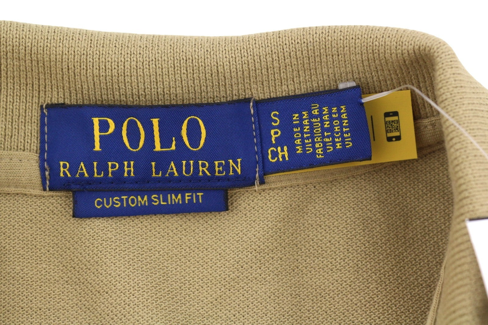 RALPH LAUREN Custom Slim Fit Men Polo S Beige Cotton Logo Short Sleeve