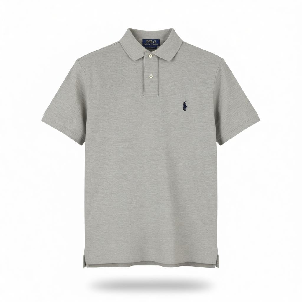 RALPH LAUREN Custom Slim Fit Men Polo S Grey Melange Cotton Short Sleeve