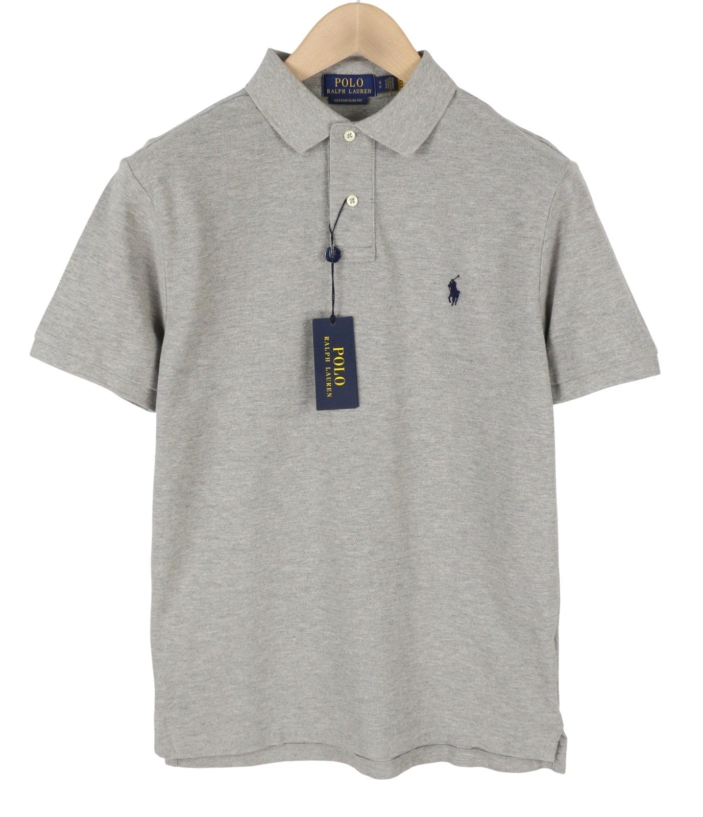 RALPH LAUREN Custom Slim Fit Men Polo S Grey Melange Cotton Short Sleeve