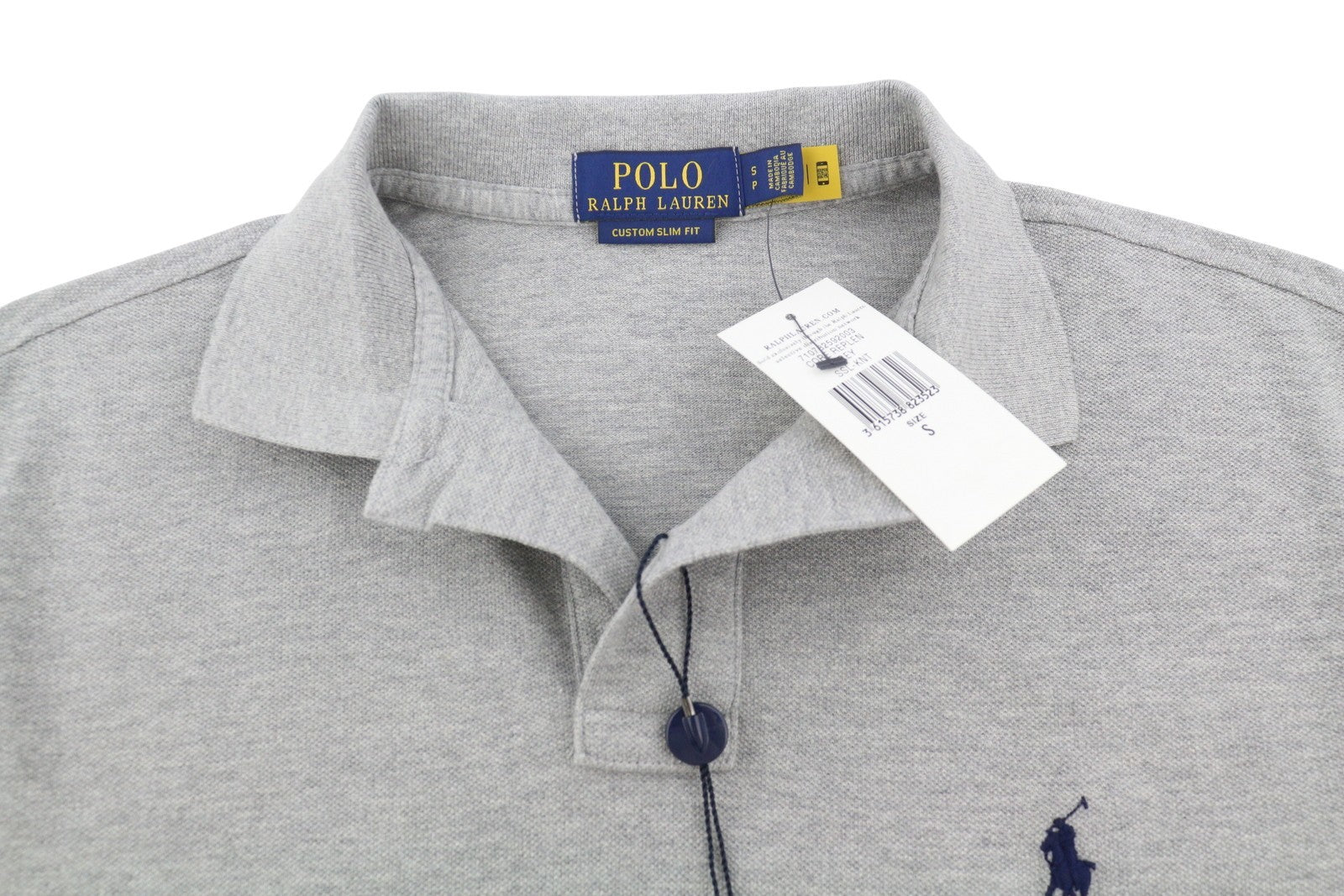 RALPH LAUREN Custom Slim Fit Men Polo S Grey Melange Cotton Short Sleeve