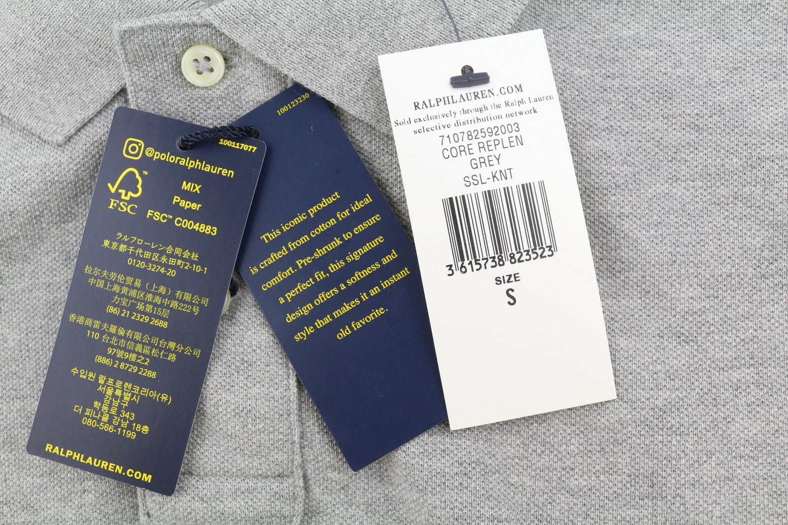 RALPH LAUREN Custom Slim Fit Men Polo S Grey Melange Cotton Short Sleeve