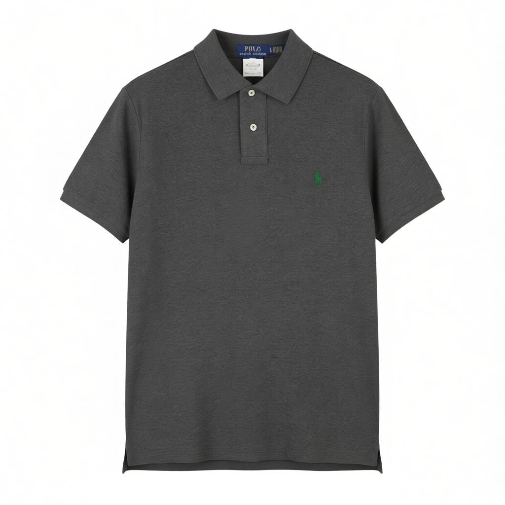 RALPH LAUREN Slim Fit Men Polo L Dark Grey Melange Cotton Short Sleeve