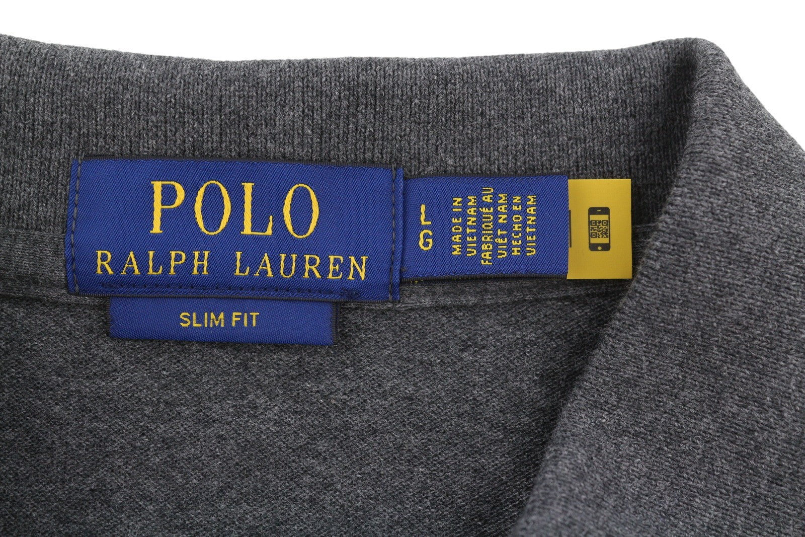 RALPH LAUREN Slim Fit Men Polo L Dark Grey Melange Cotton Short Sleeve